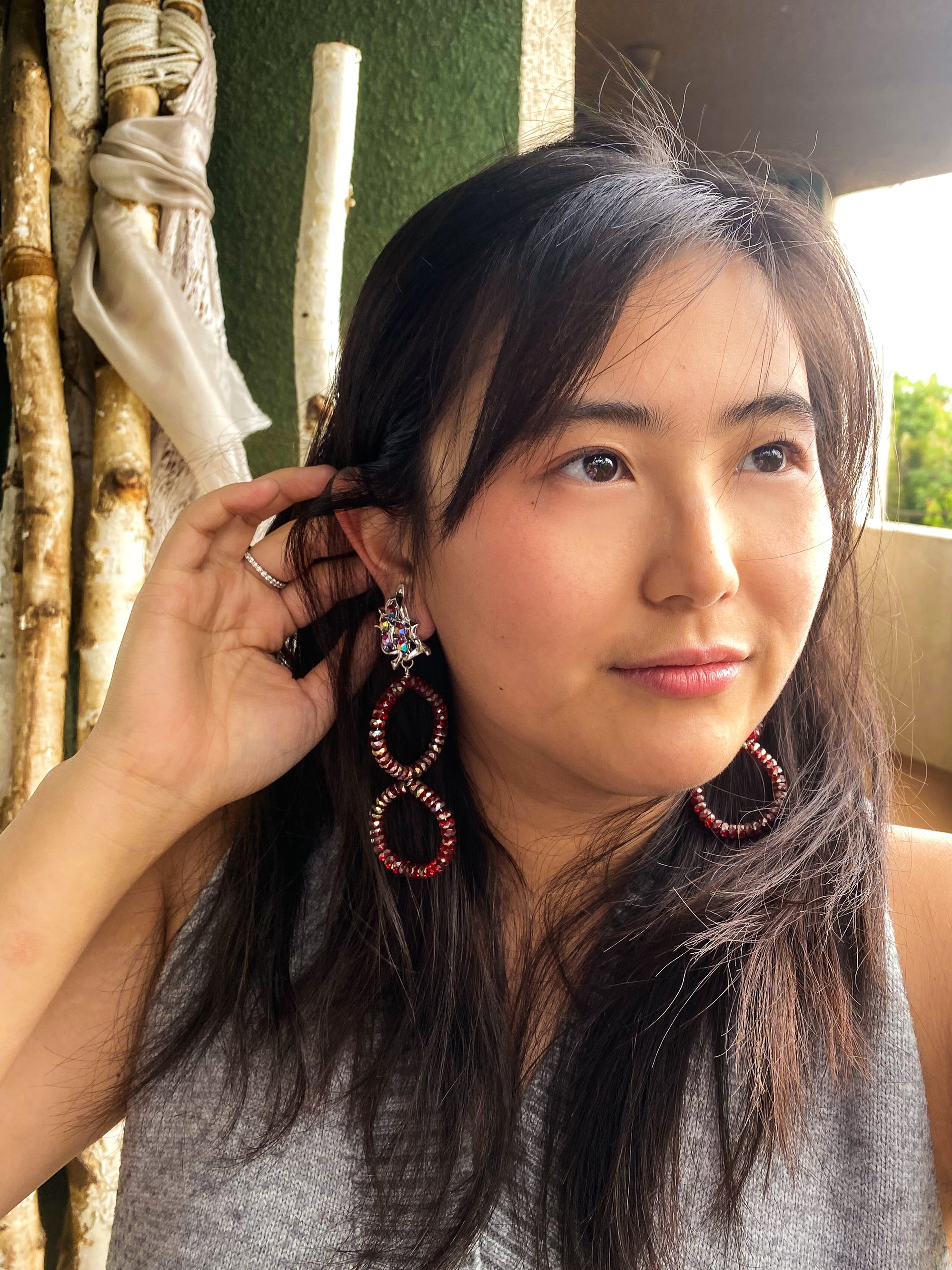 Red metallic glass earrings by Jenny Dayco 7