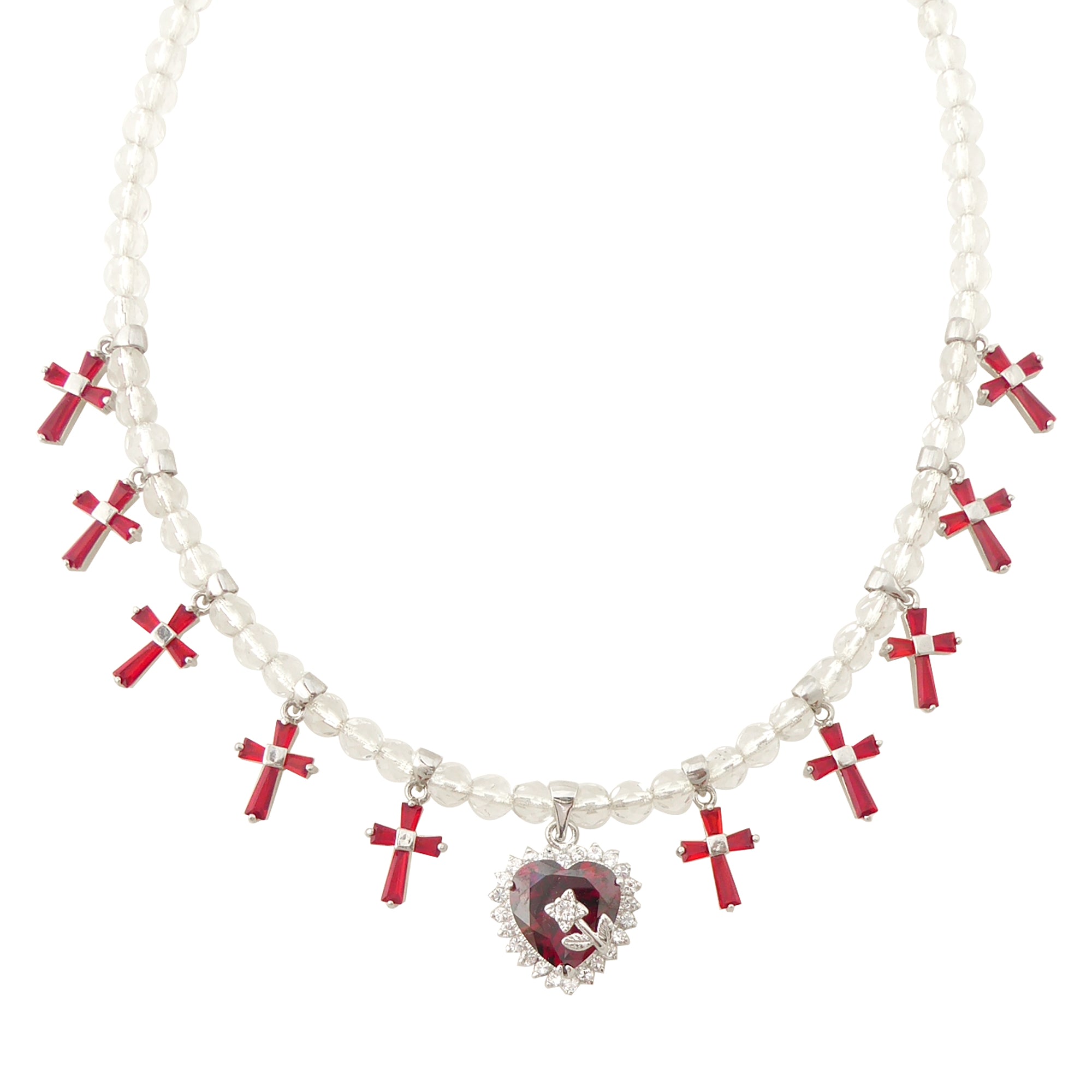 Red rhinestone cross necklace by Jenny Dayco 1