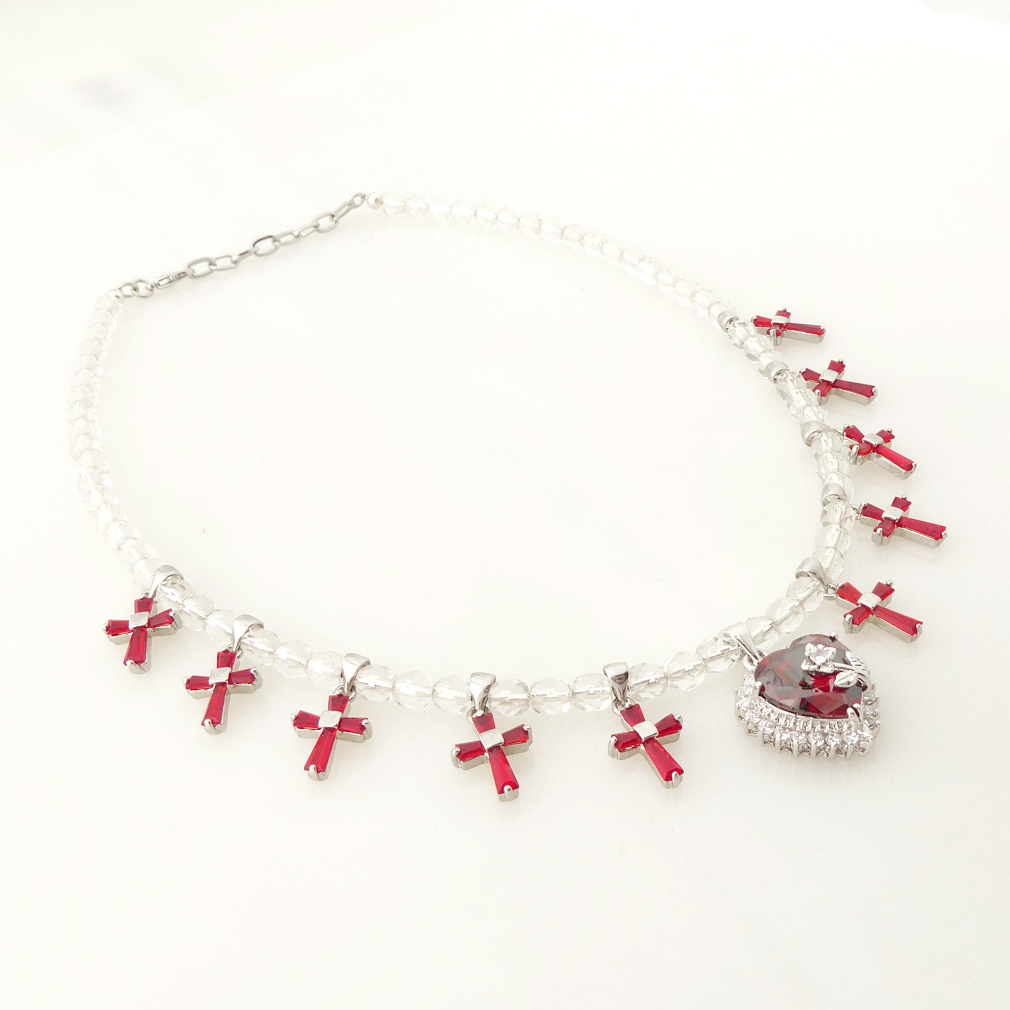 Red rhinestone cross necklace by Jenny Dayco 2