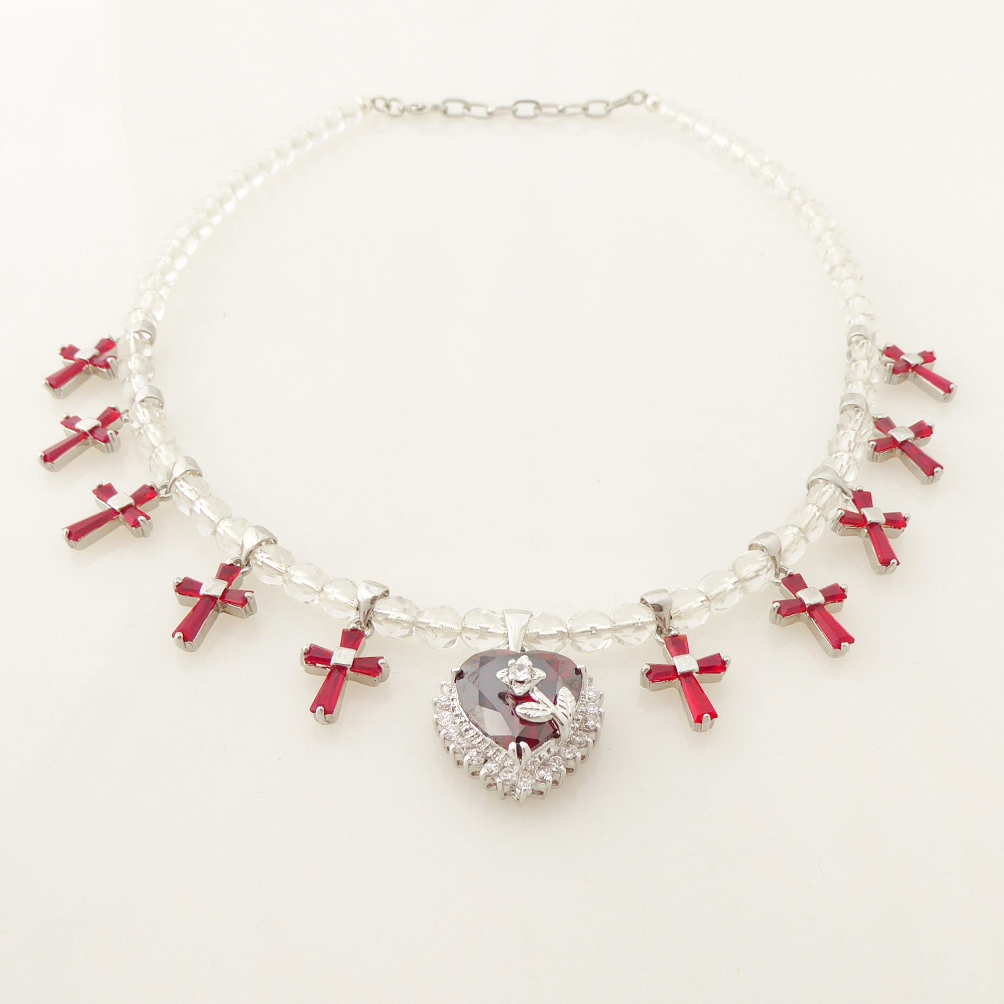 Red rhinestone cross necklace by Jenny Dayco 3