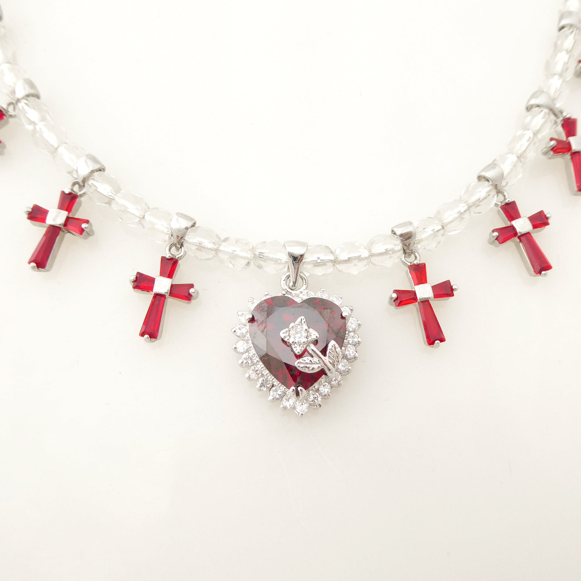 Red rhinestone cross necklace by Jenny Dayco 4