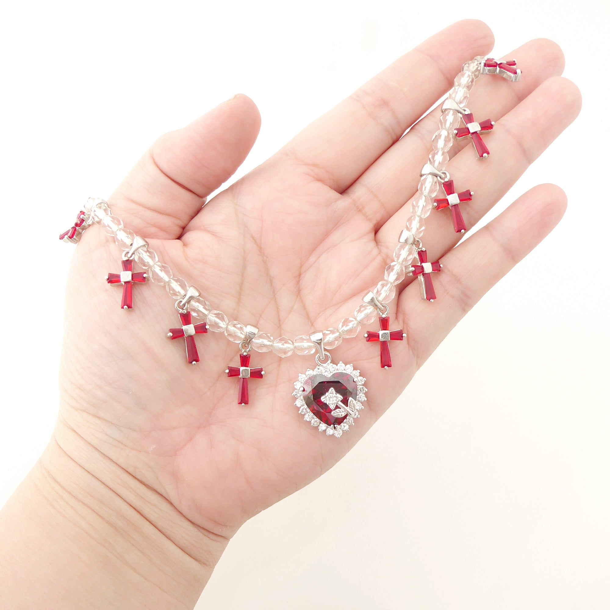 Red rhinestone cross necklace by Jenny Dayco 6
