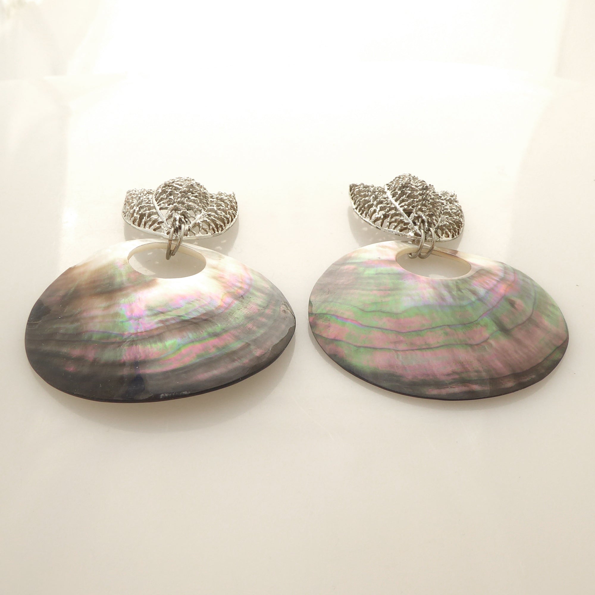 Silver flower and shell earrings by Jenny Dayco 3