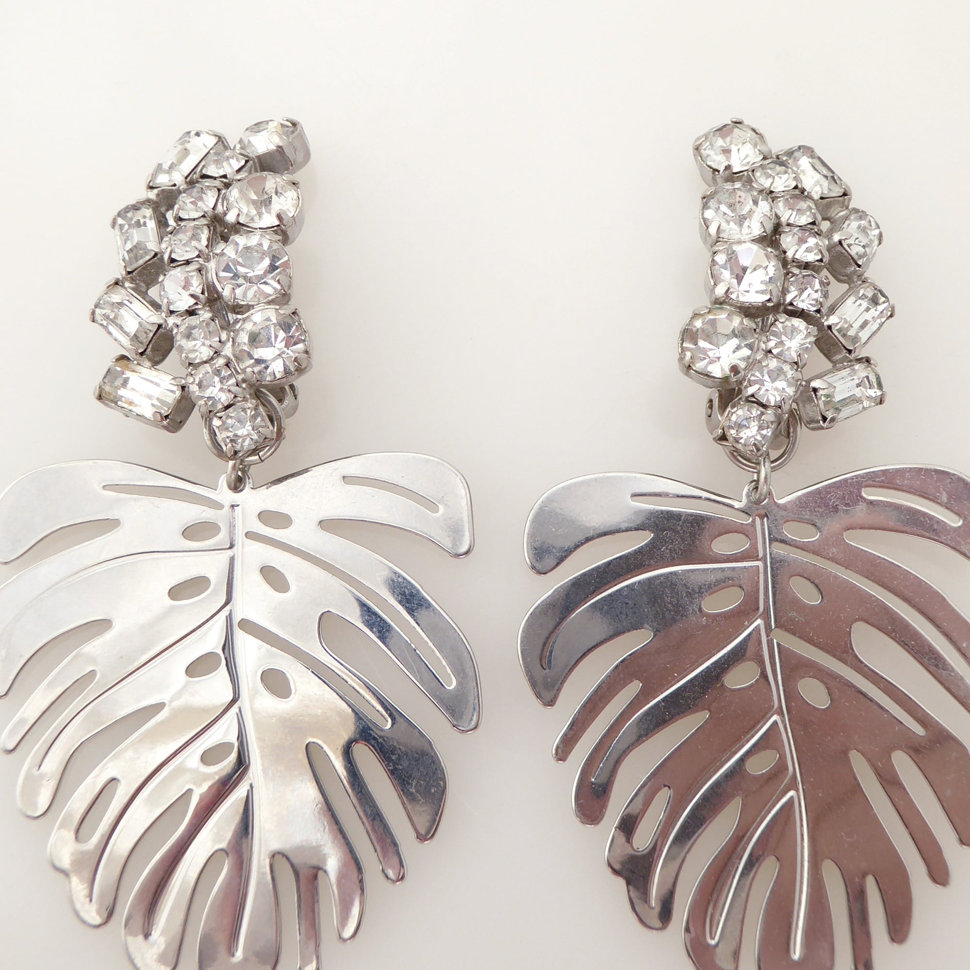 Silver large monstera leaf earrings by Jenny Dayco 4