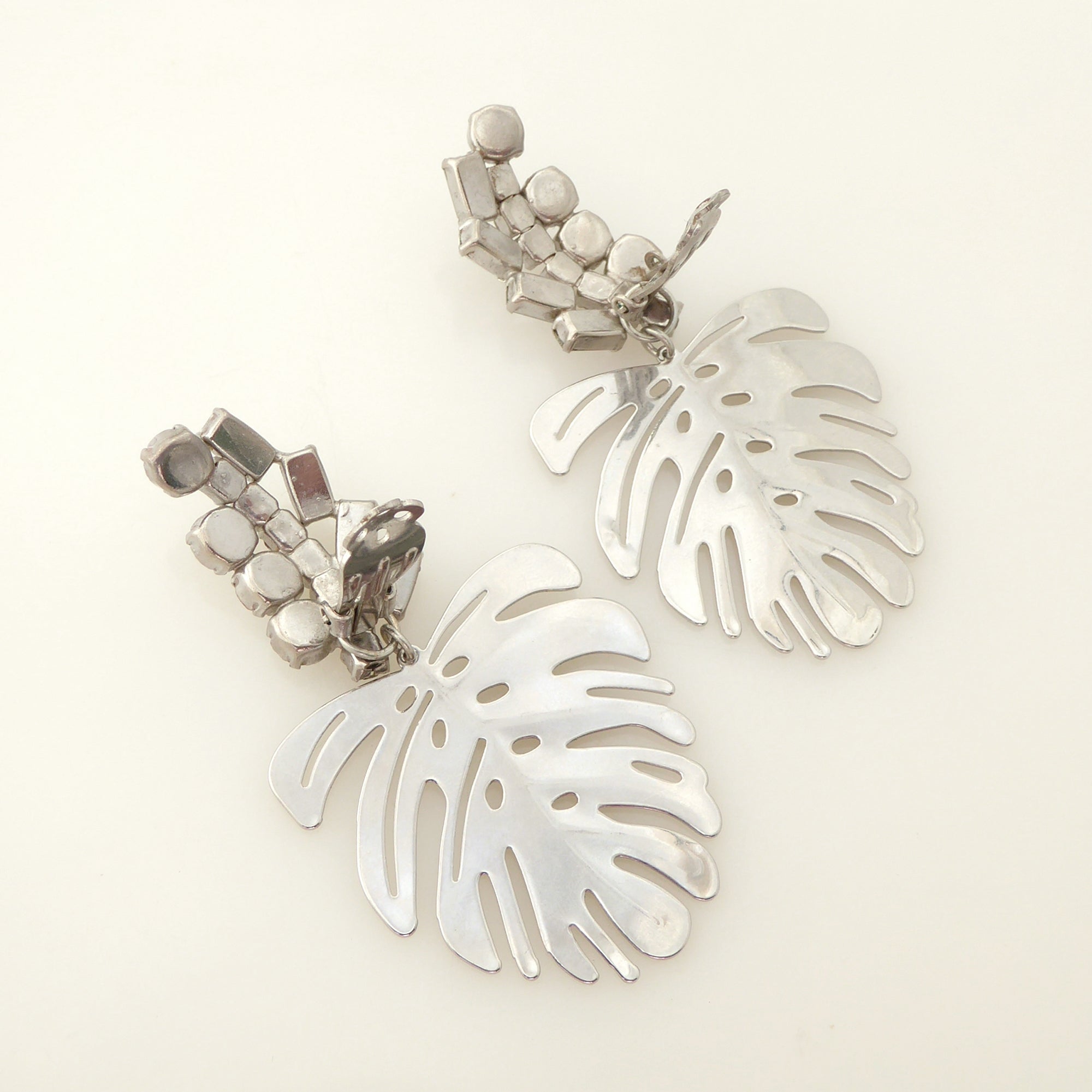Silver large monstera leaf earrings by Jenny Dayco 6