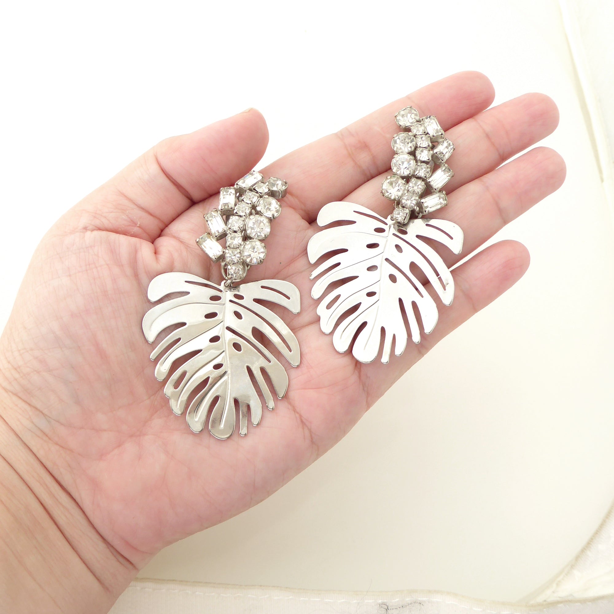 Silver large monstera leaf earrings by Jenny Dayco 7
