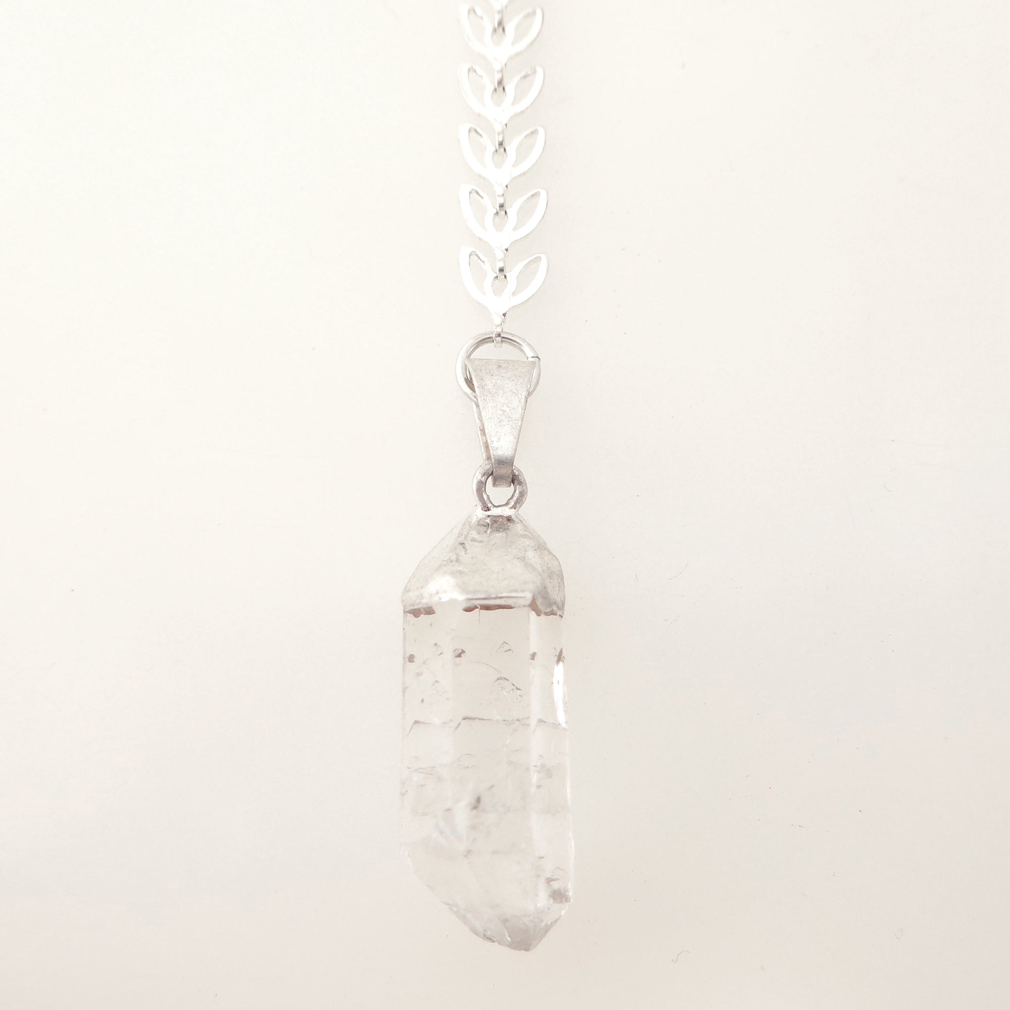 Silver leaf and quartz Y necklace by Jenny Dayco 4