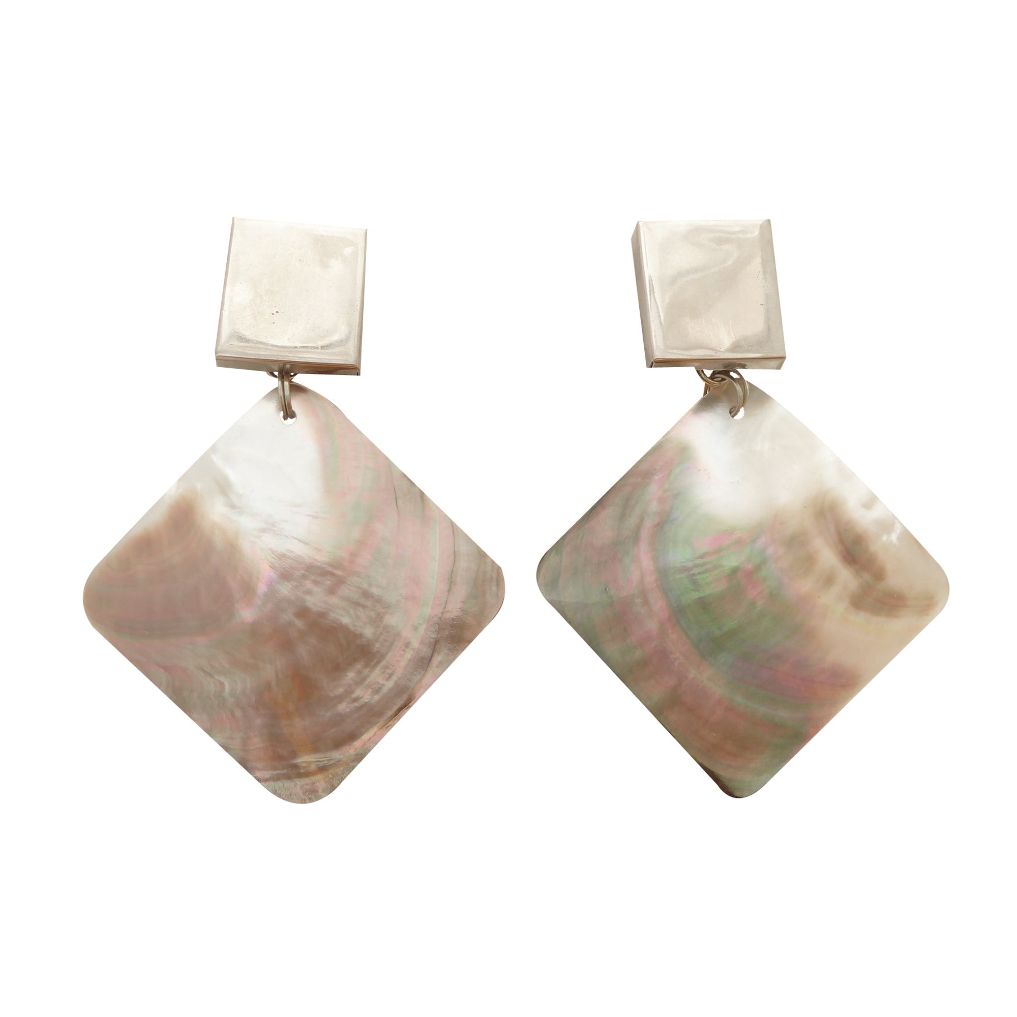 Silver rectangle shell earrings by Jenny Dayco 1