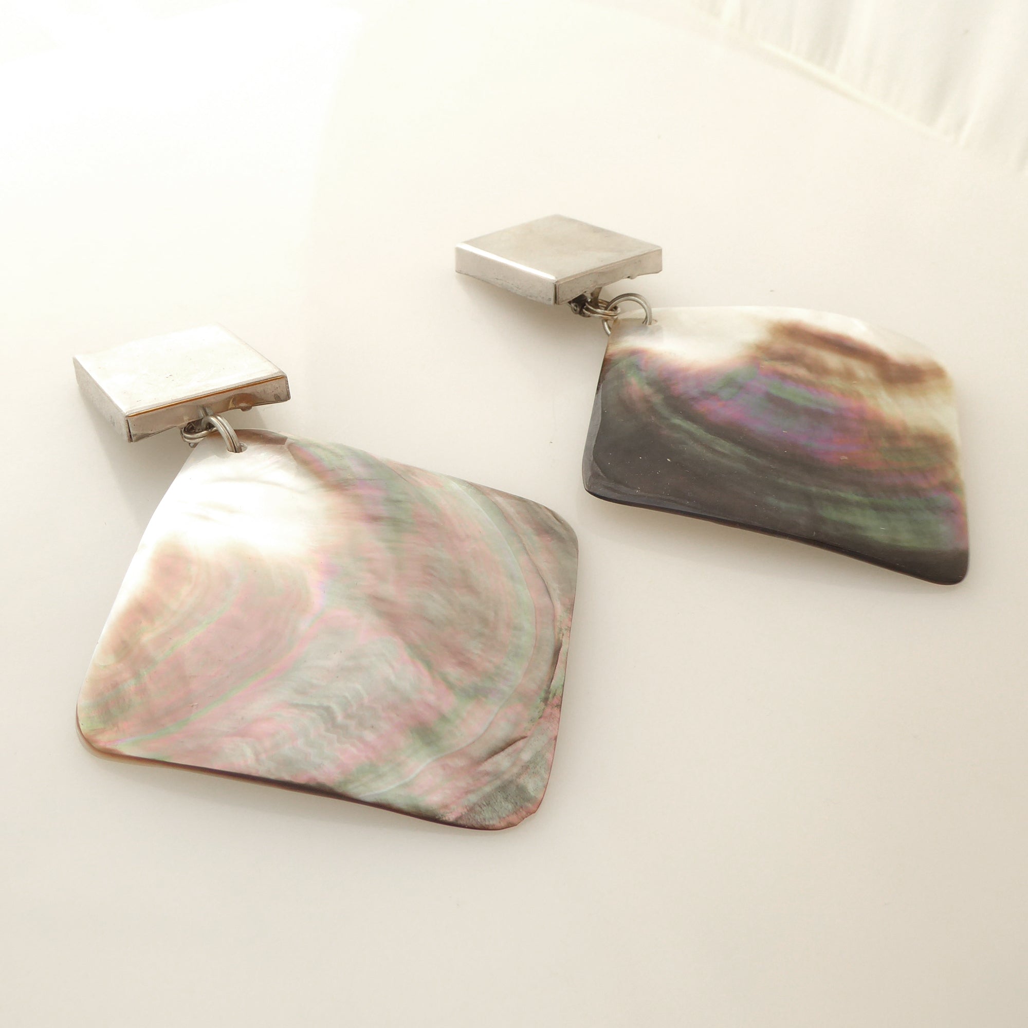 Silver rectangle shell earrings by Jenny Dayco 2