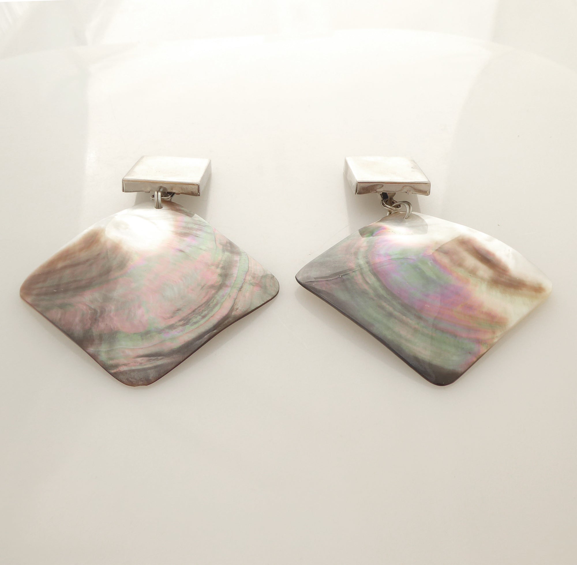Silver rectangle shell earrings by Jenny Dayco 3