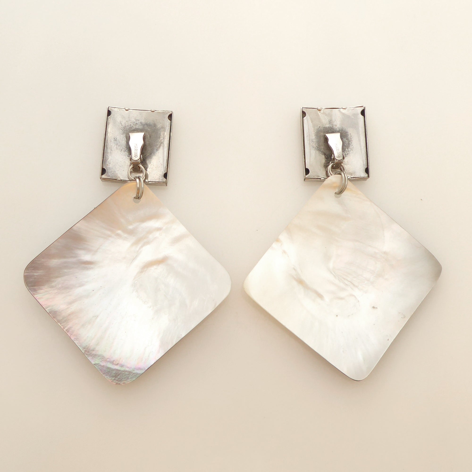 Silver rectangle shell earrings by Jenny Dayco 4