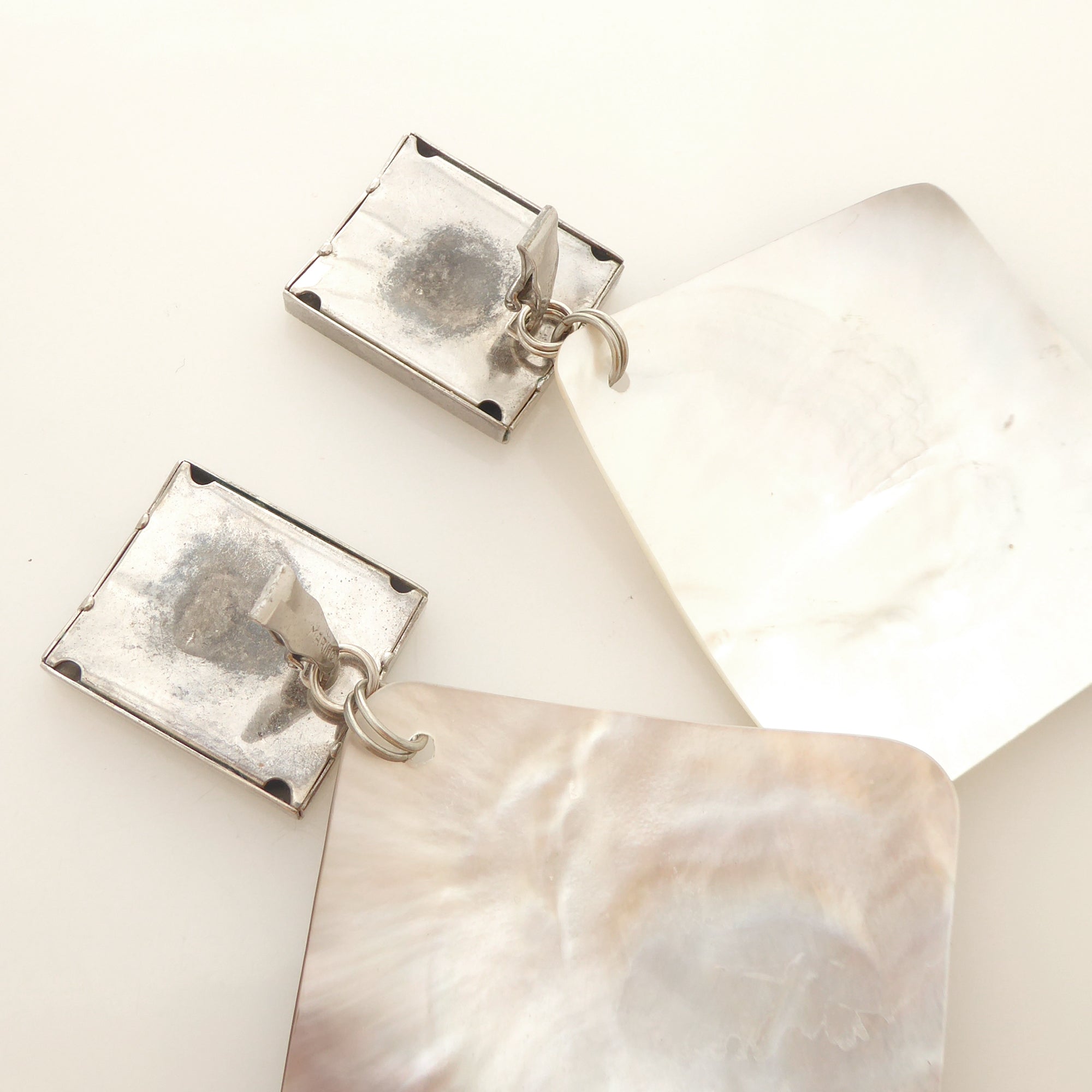 Silver rectangle shell earrings by Jenny Dayco 5