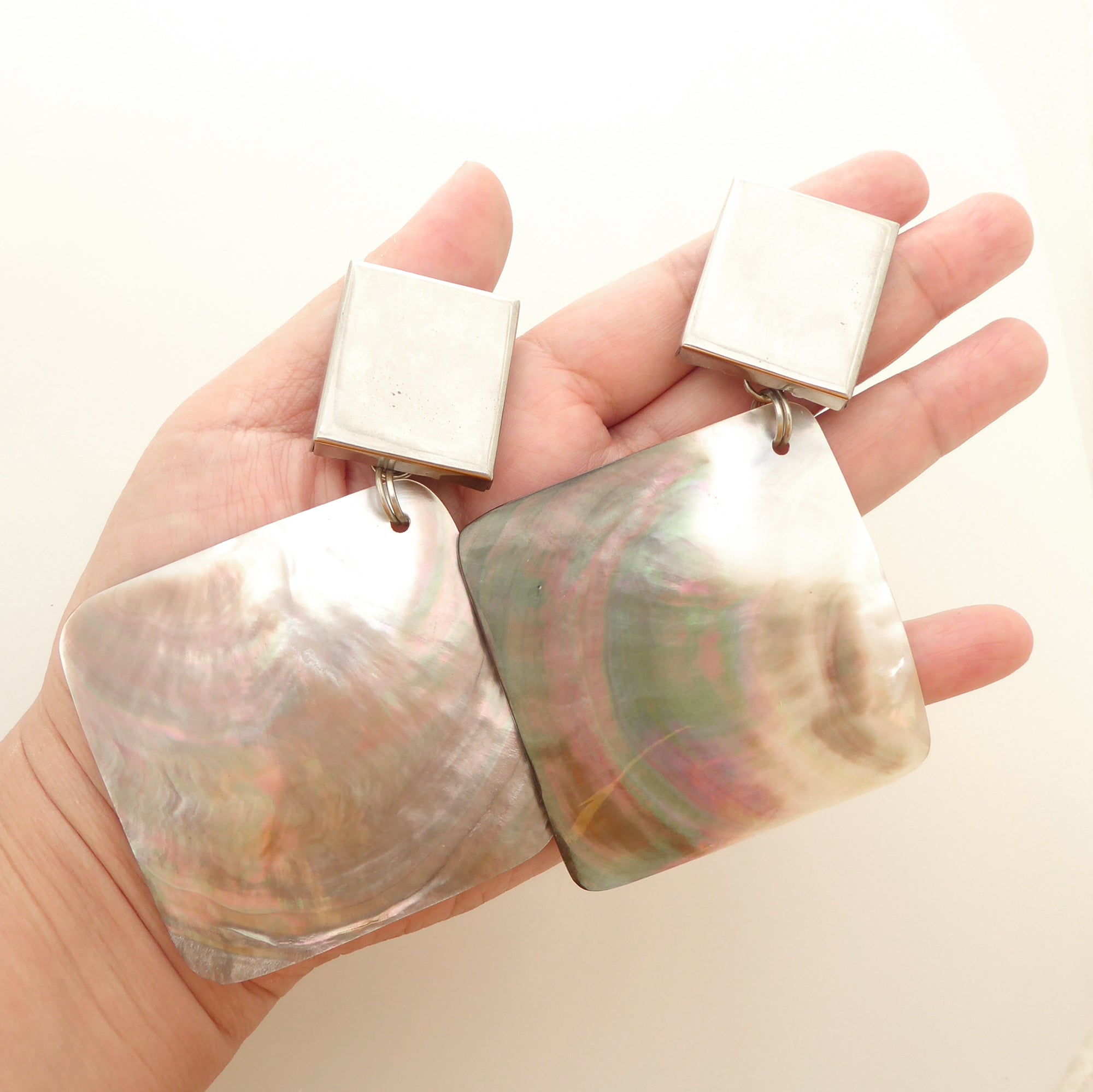 Silver rectangle shell earrings by Jenny Dayco 6