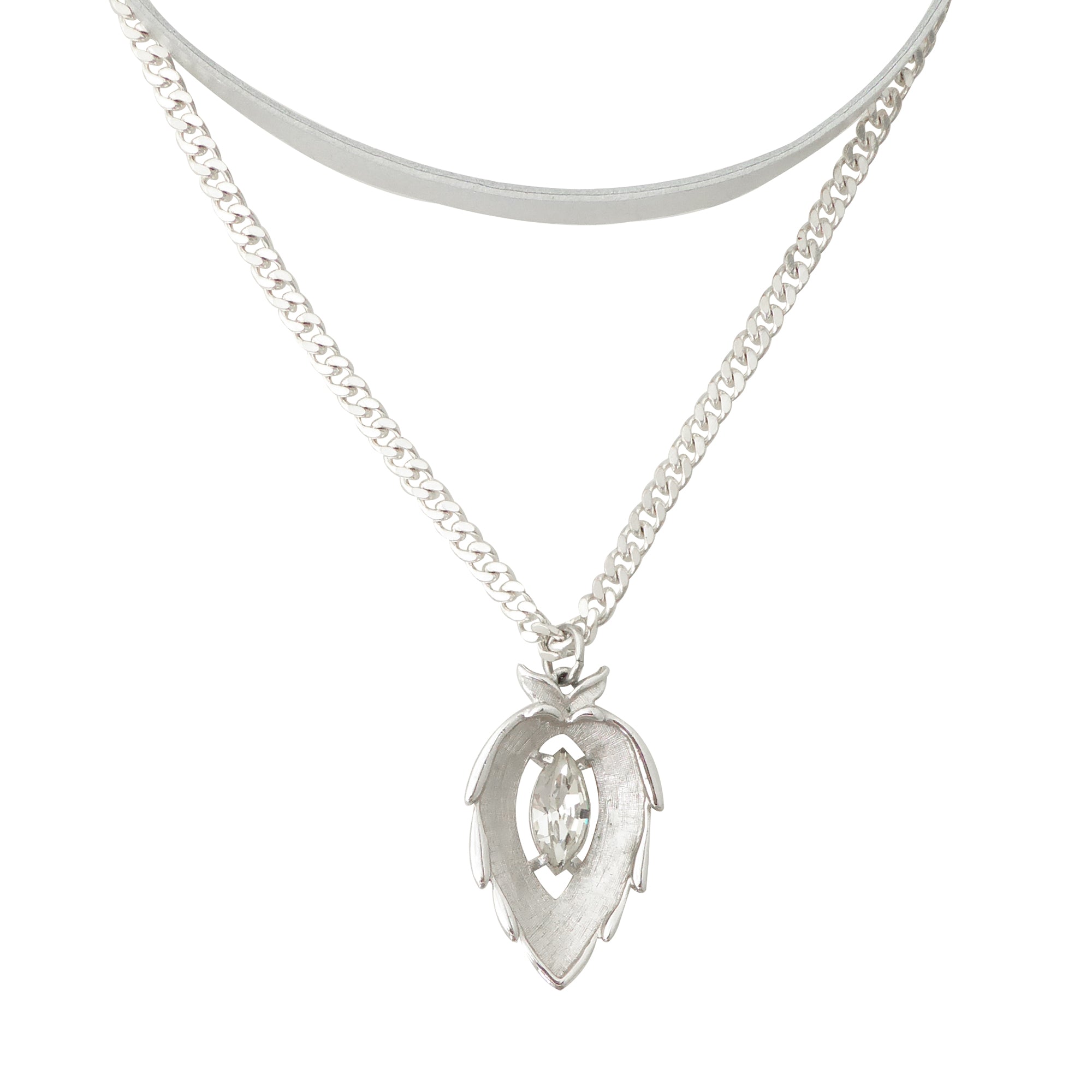 Silver rhinestone leaf layered necklace by Jenny Dayco 1