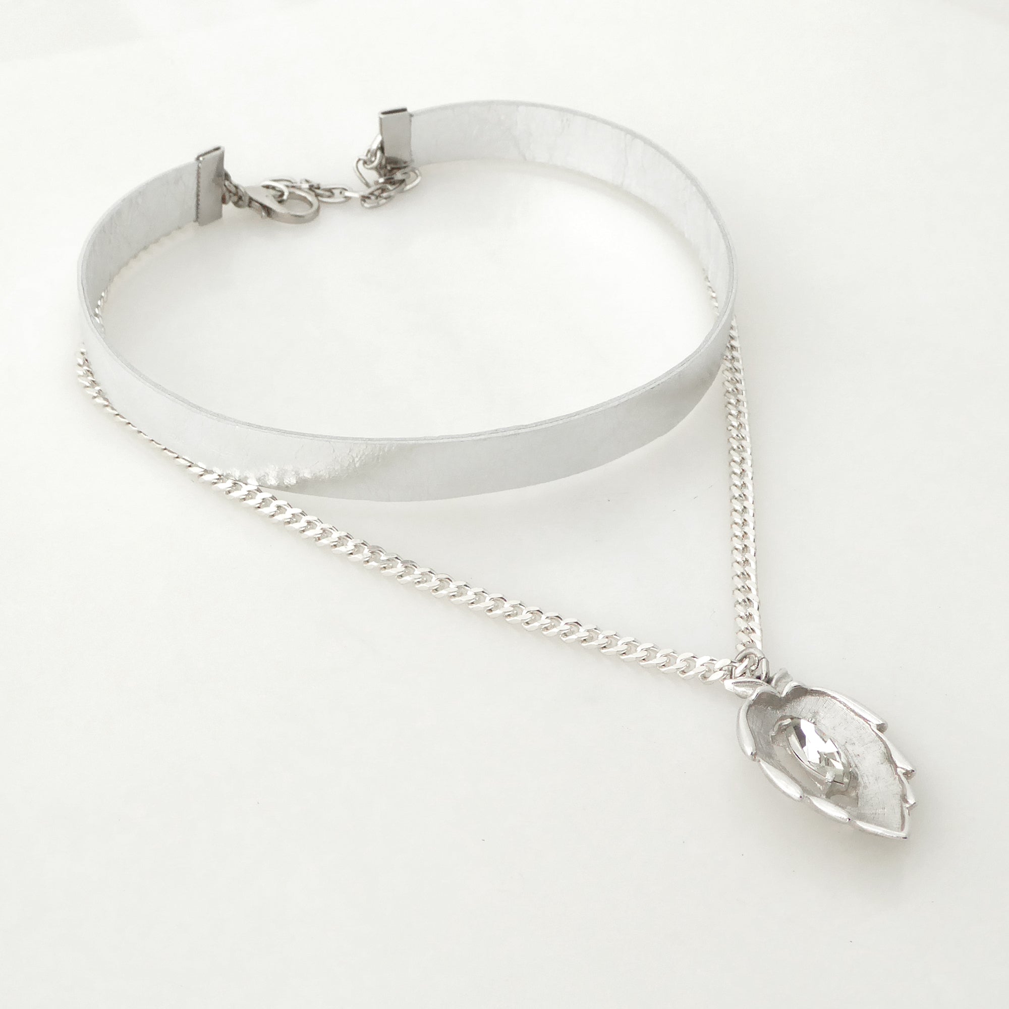 Silver rhinestone leaf layered necklace by Jenny Dayco 2