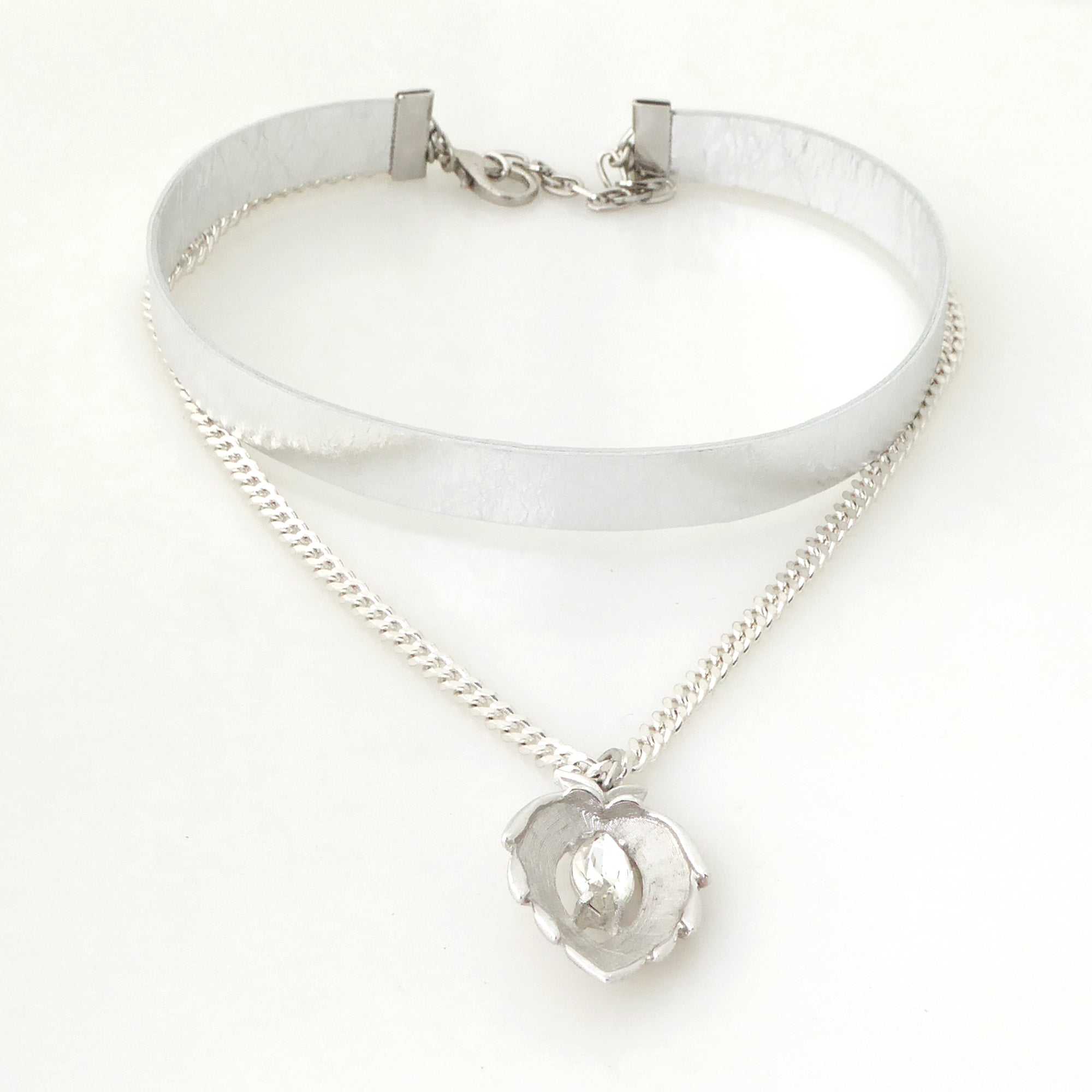 Silver rhinestone leaf layered necklace by Jenny Dayco 3