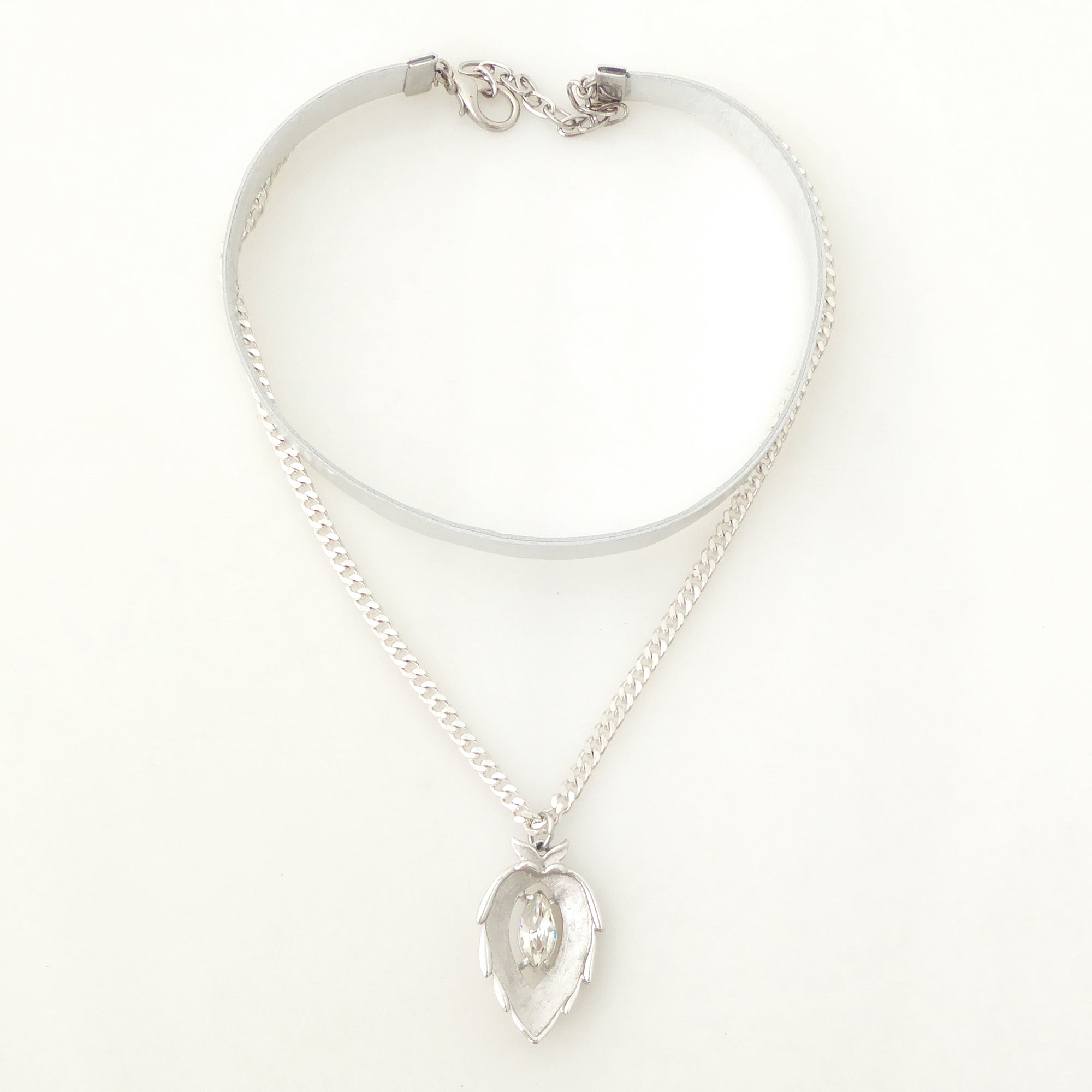 Silver rhinestone leaf layered necklace by Jenny Dayco 5