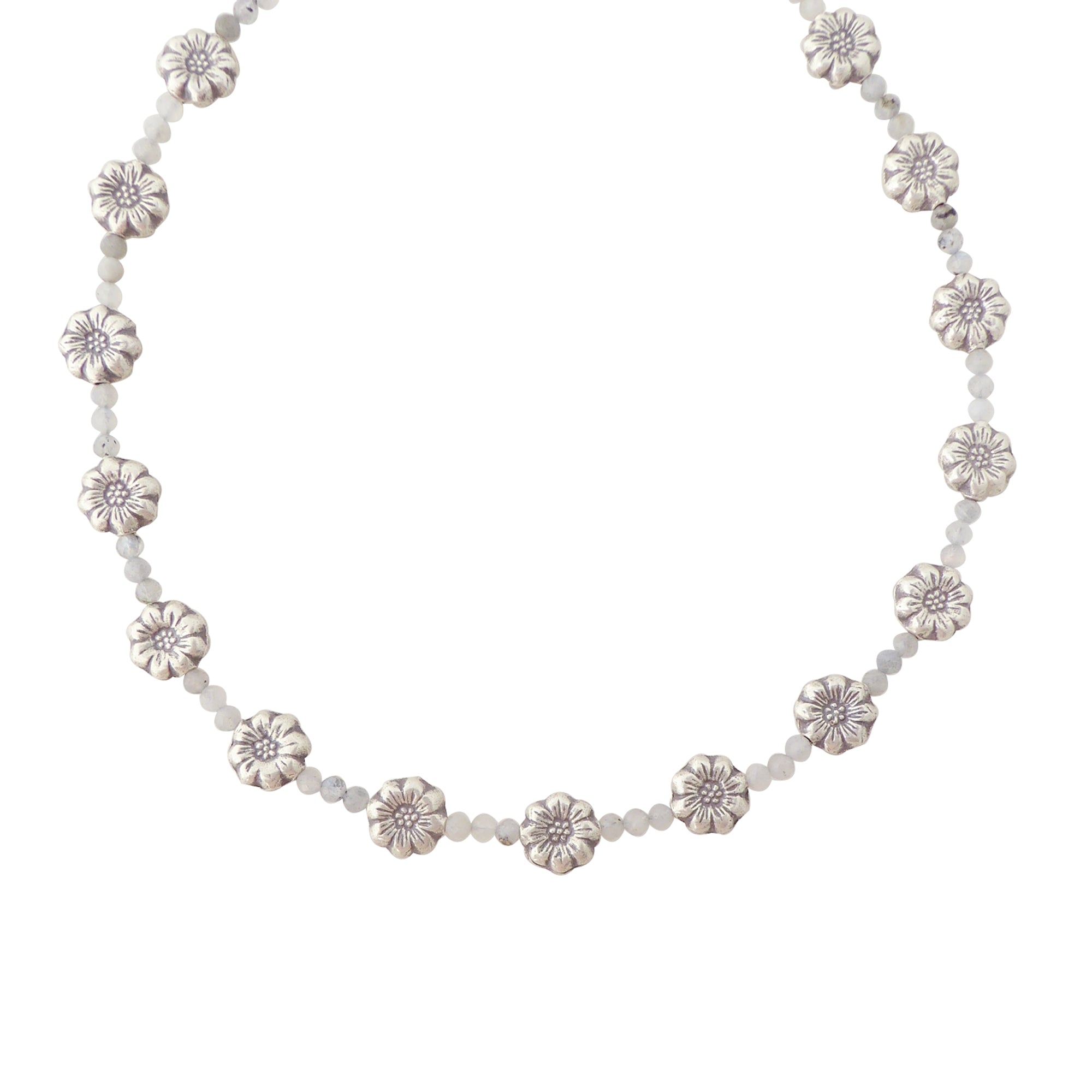 Sterling silver daisy and labradorite necklace by Jenny Dayco 1
