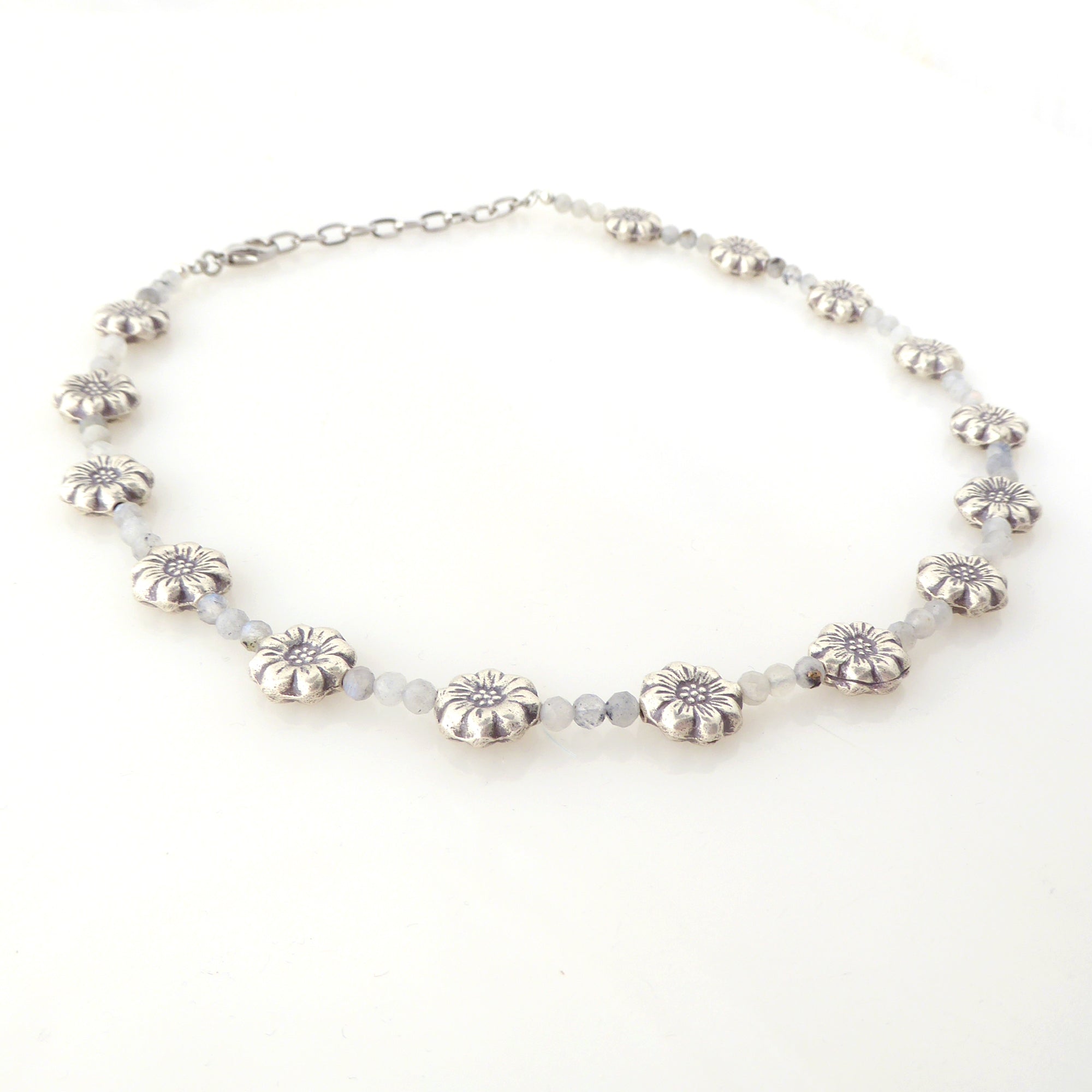 Sterling silver daisy and labradorite necklace by Jenny Dayco 2