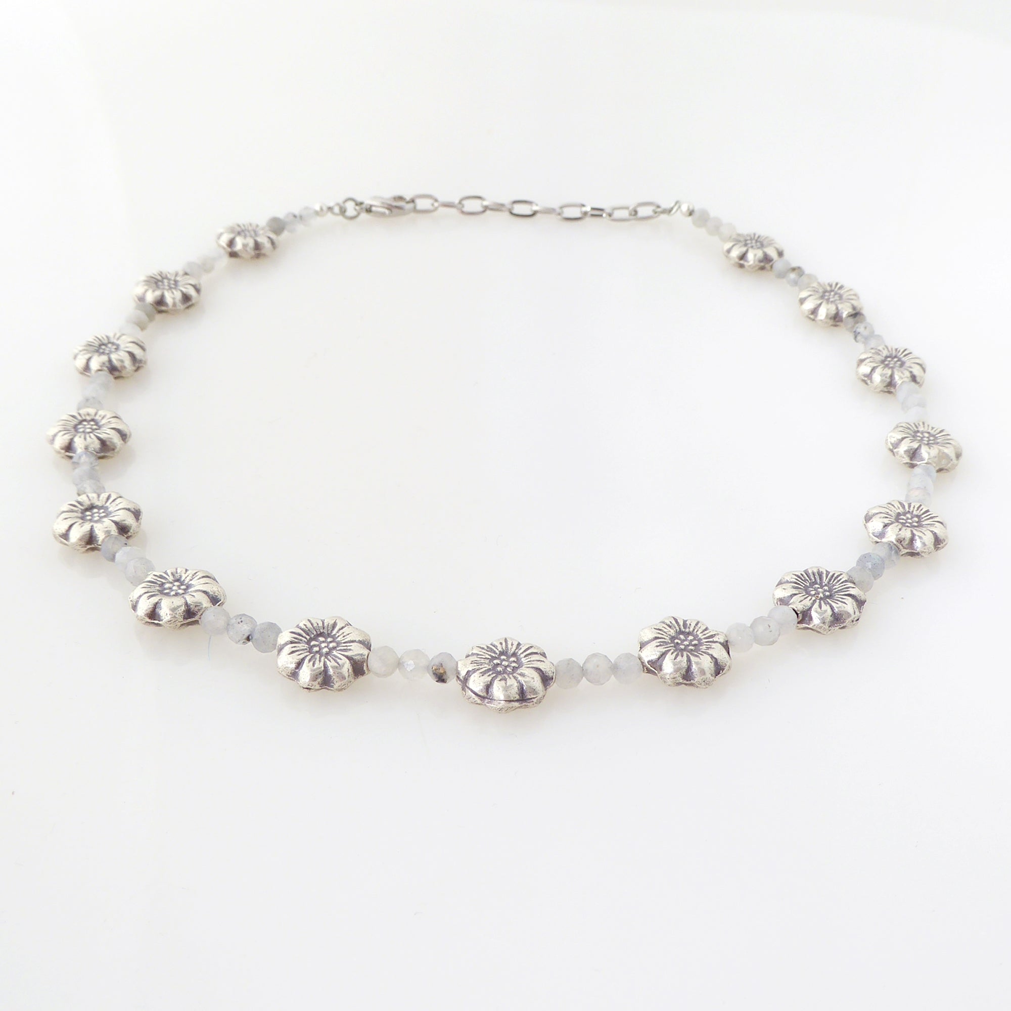 Sterling silver daisy and labradorite necklace by Jenny Dayco 3