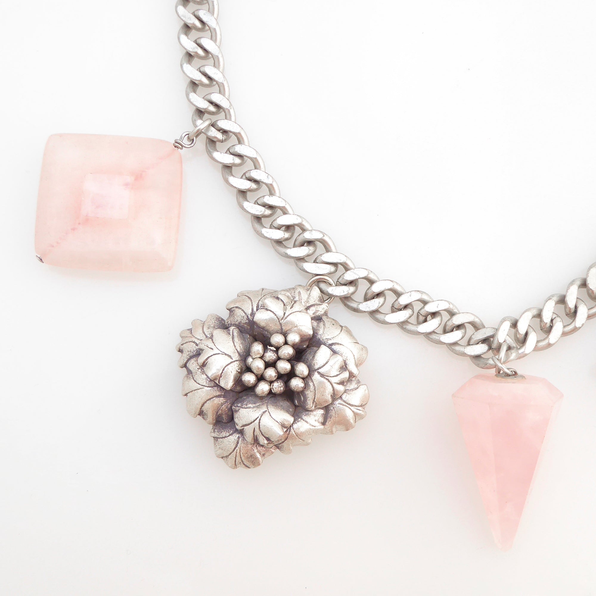 Sterling silver flower and rose quartz necklace by Jenny Dayco 4