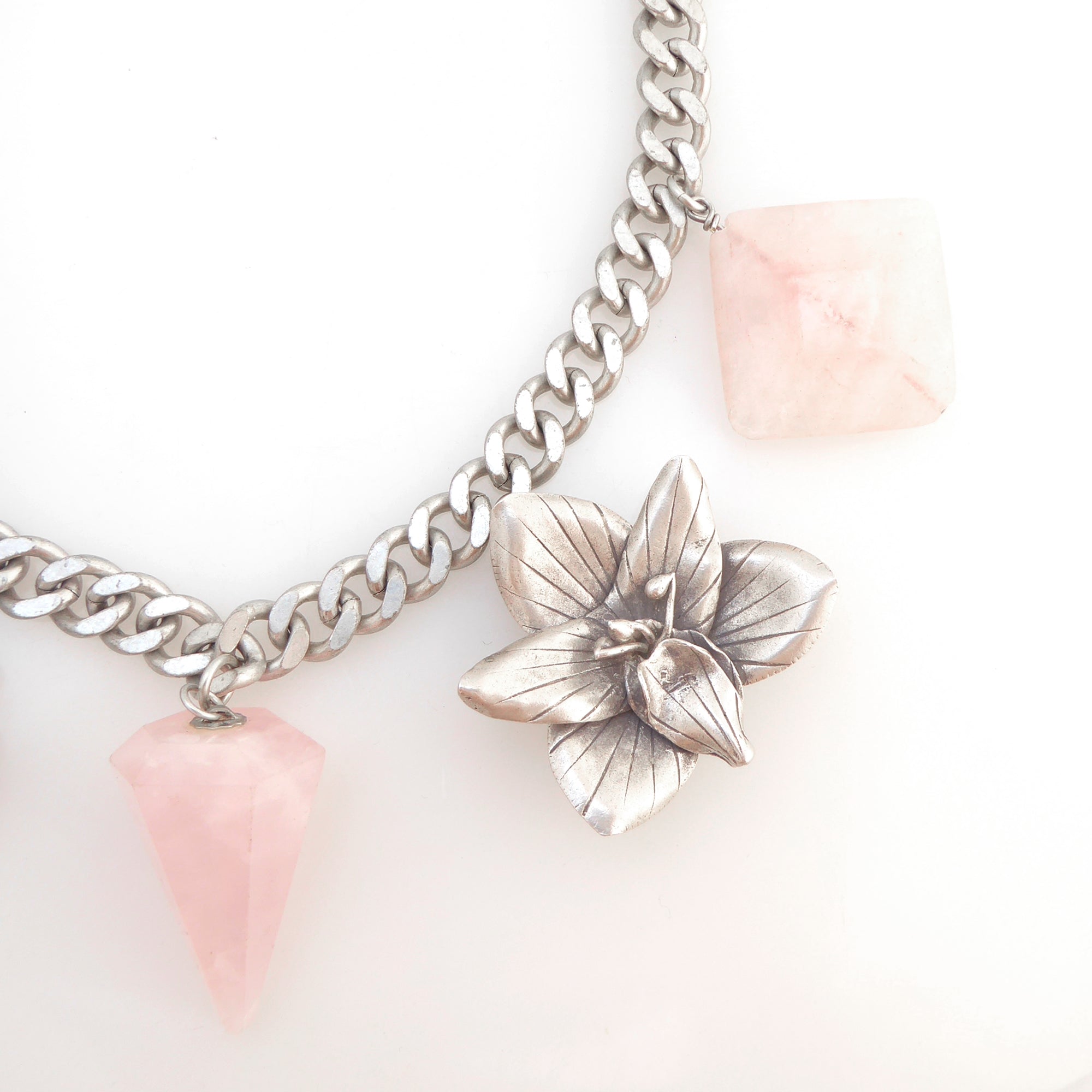 Sterling silver flower and rose quartz necklace by Jenny Dayco 5