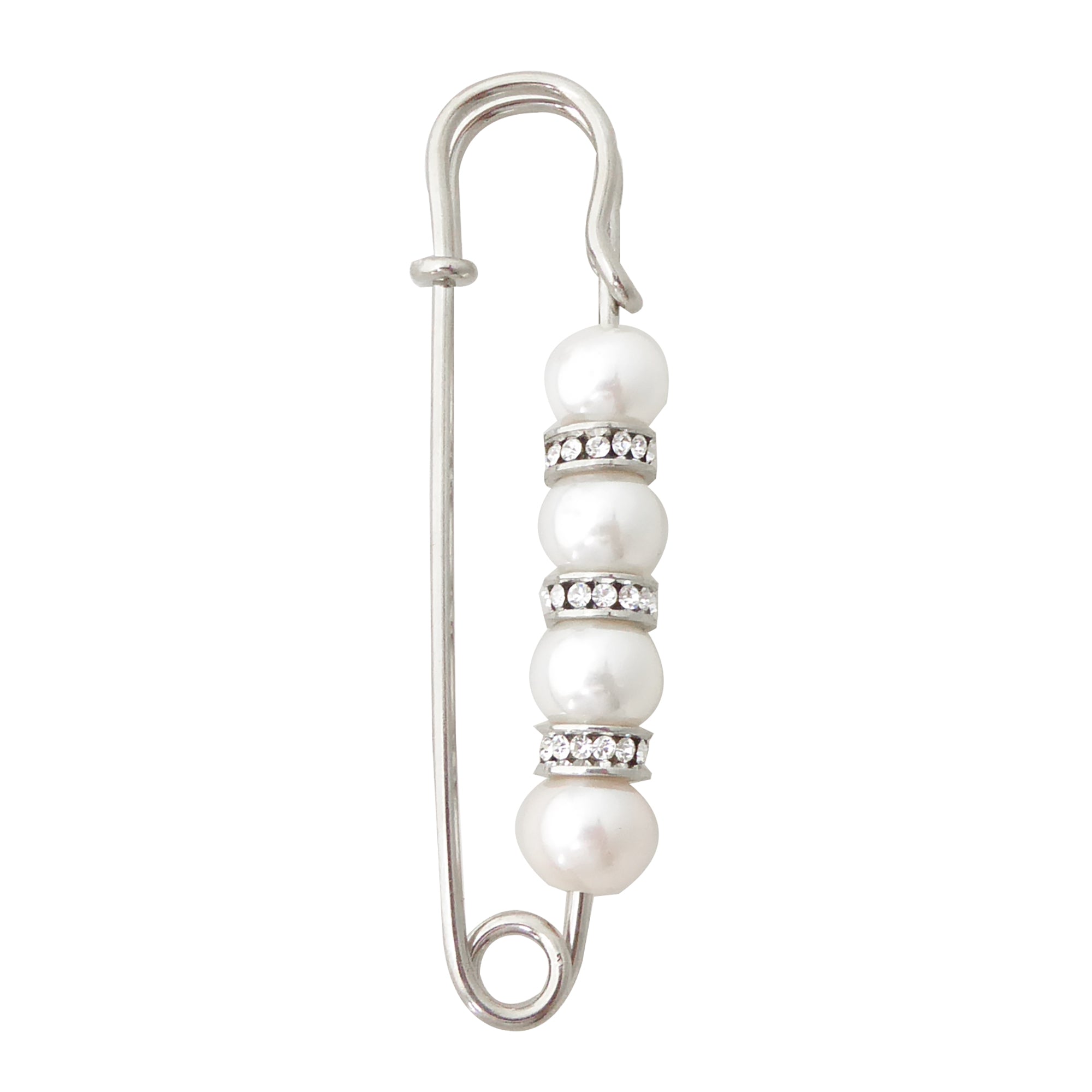 Tiered pearl rhinestone safety pin brooch by Jenny Dayco 1