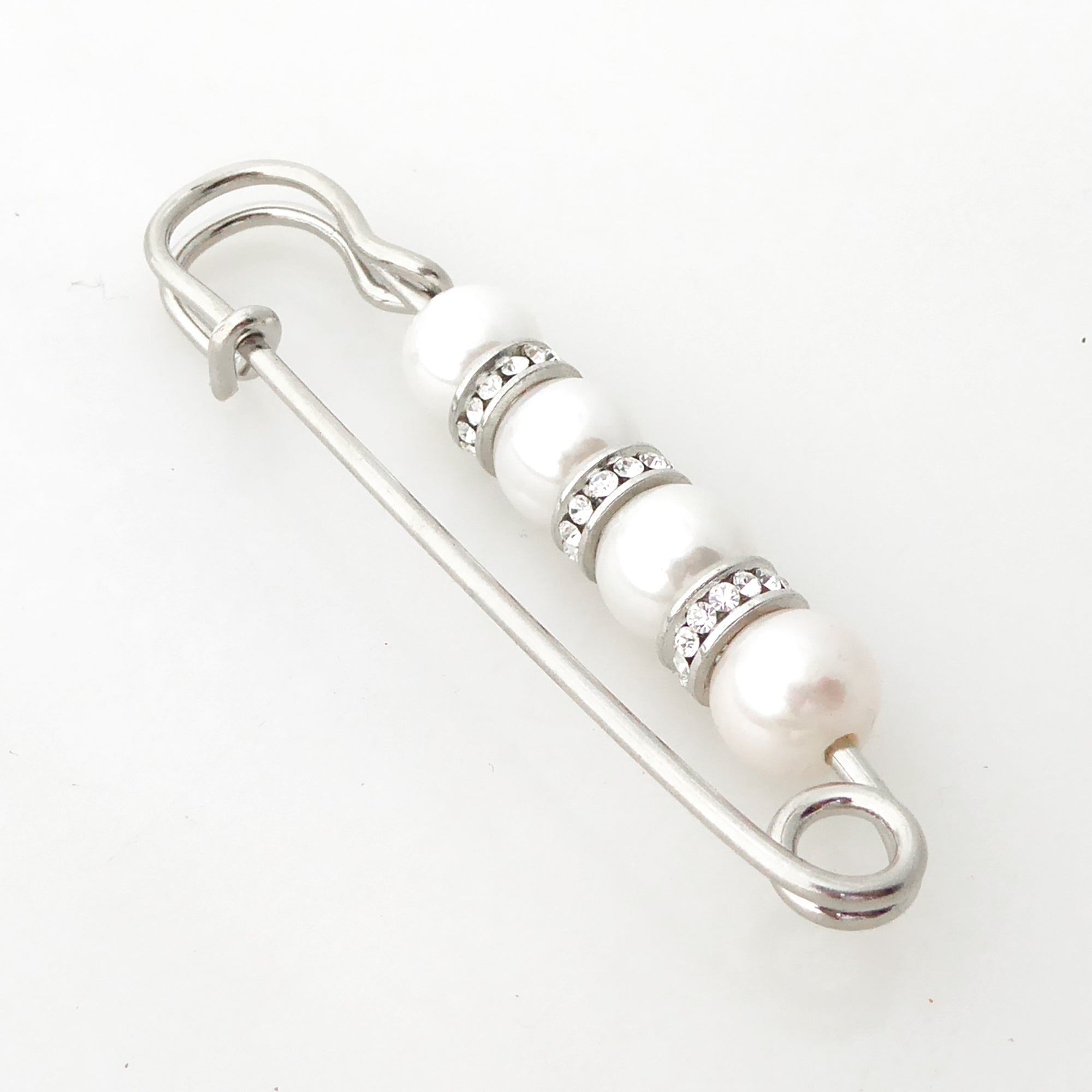 Tiered pearl rhinestone safety pin brooch by Jenny Dayco 2