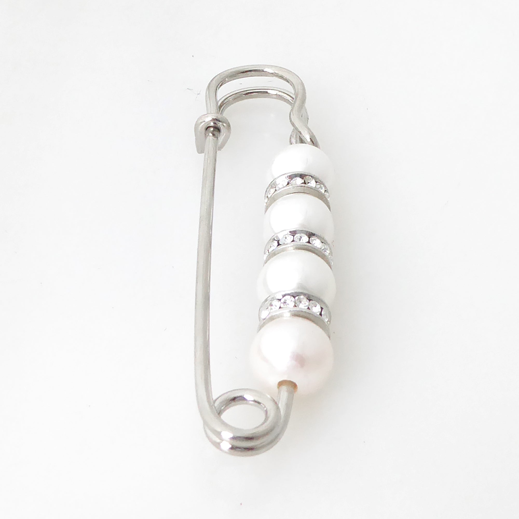 Tiered pearl rhinestone safety pin brooch by Jenny Dayco 3