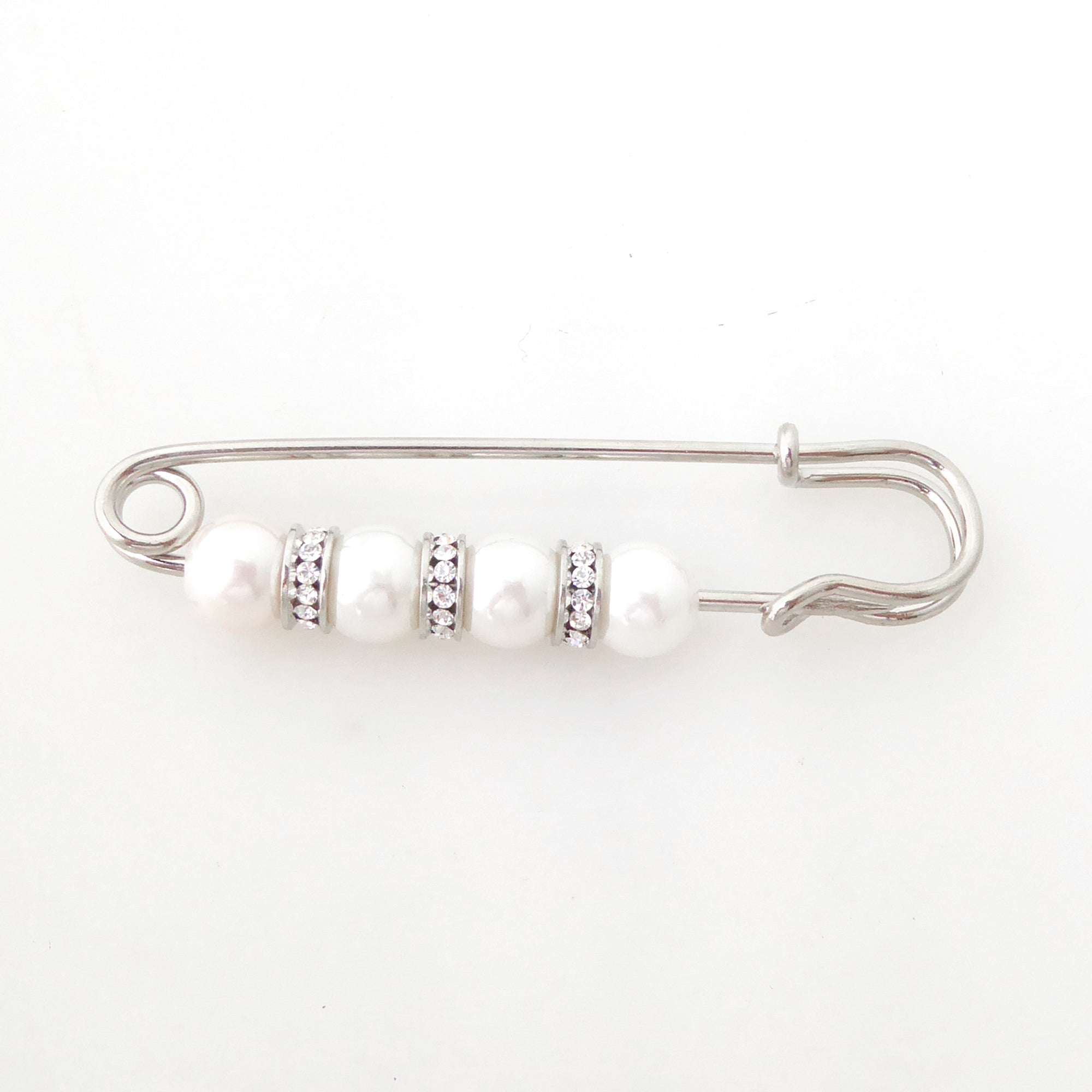Tiered pearl rhinestone safety pin brooch by Jenny Dayco 4