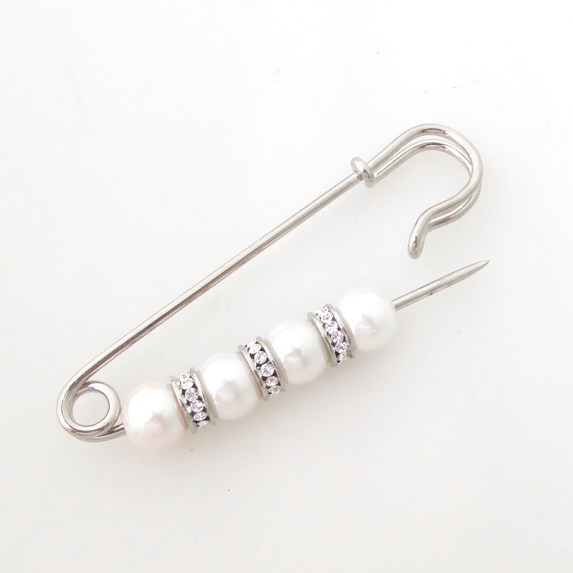 Tiered pearl rhinestone safety pin brooch by Jenny Dayco 5