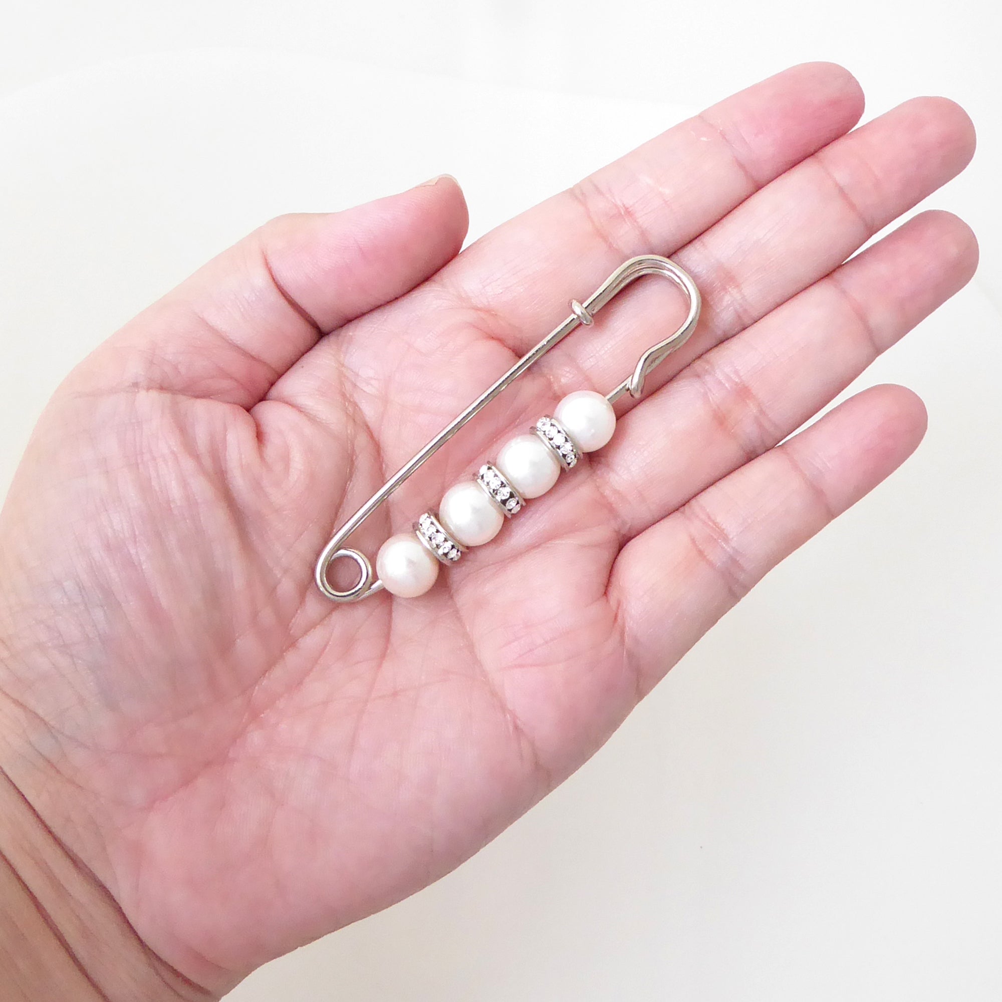 Tiered pearl rhinestone safety pin brooch by Jenny Dayco 6