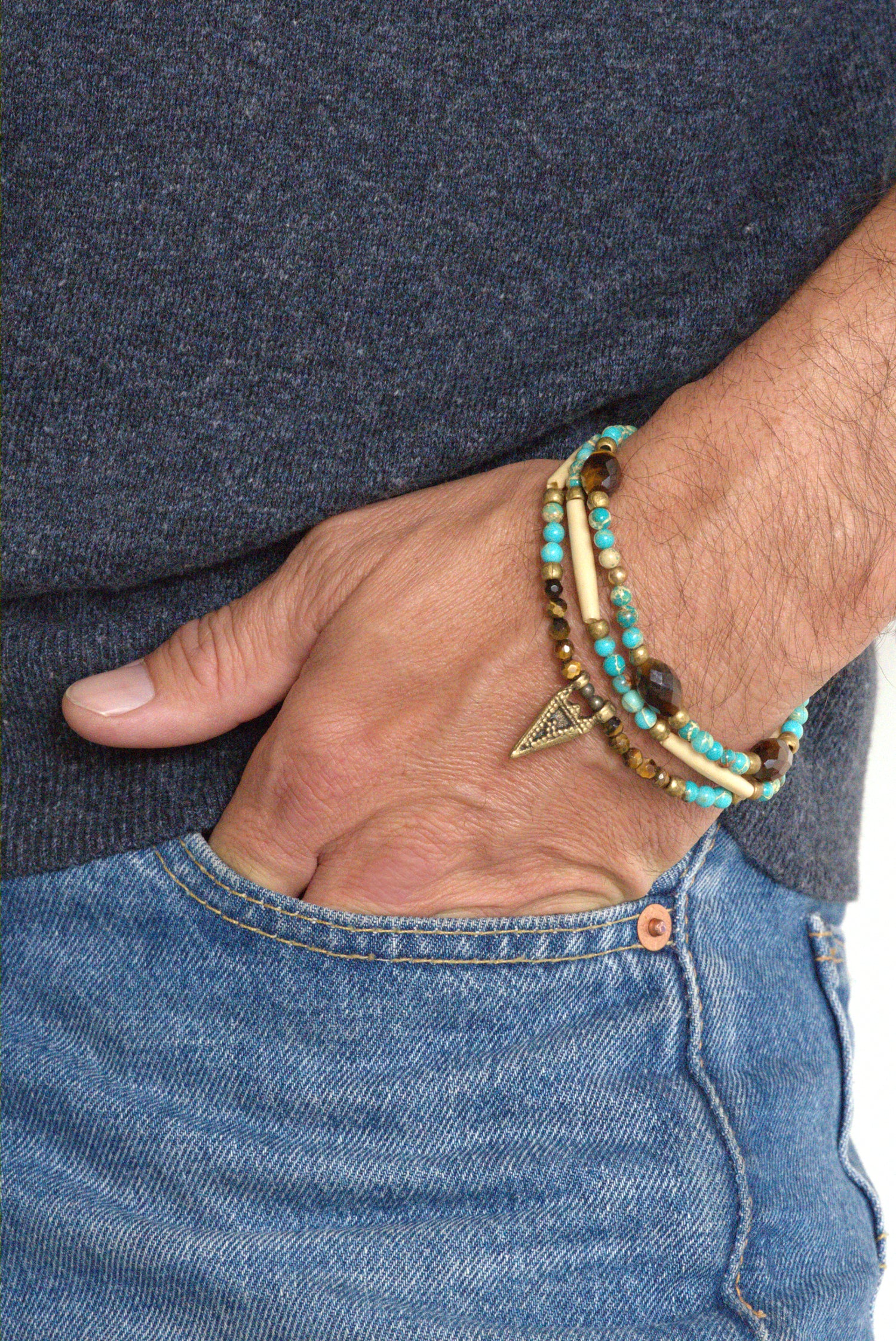 Turquoise jasper and tigers eye bracelet set by Jenny Dayco 8