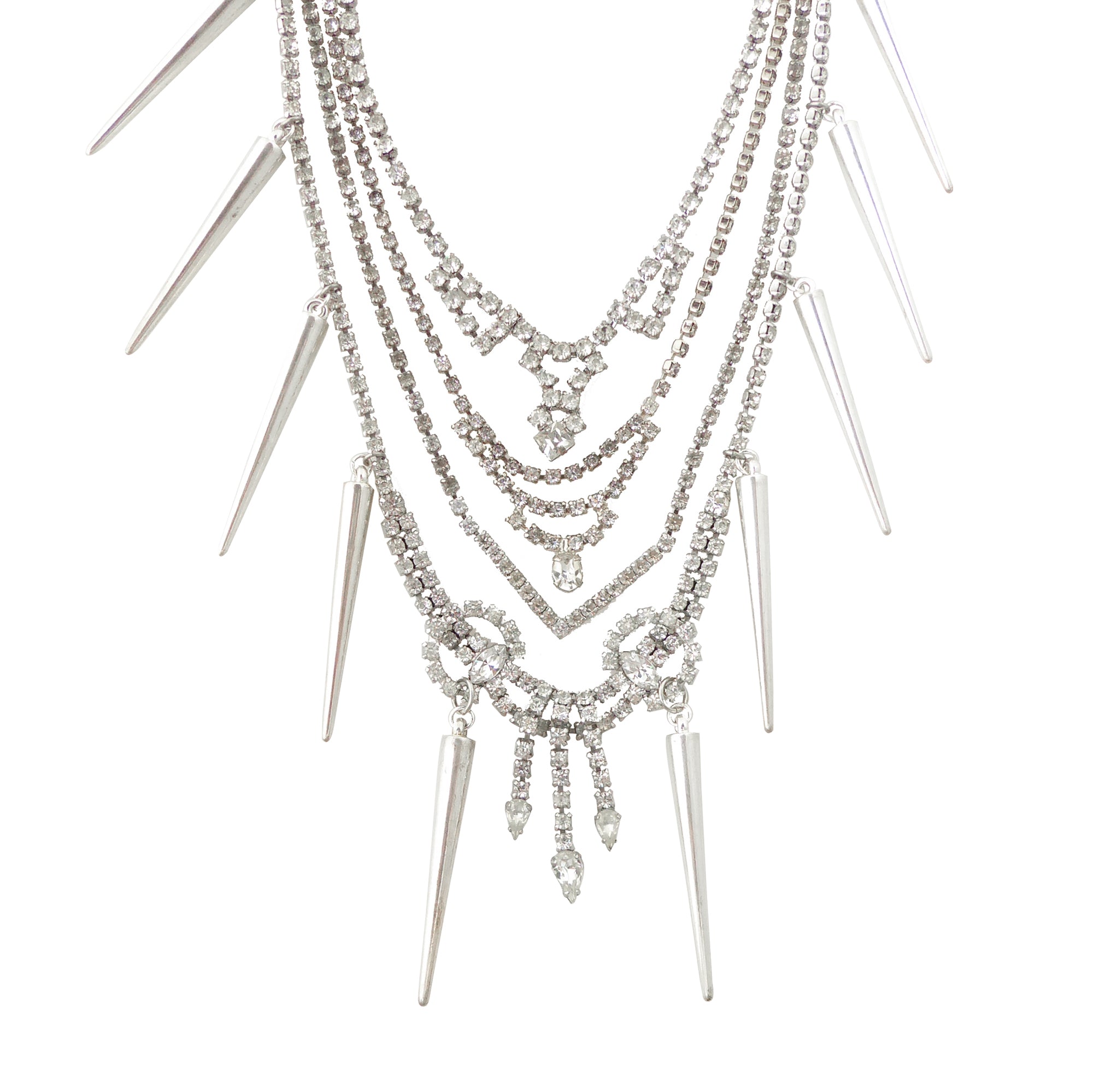 Vintage silver rhinestone and spike necklace by Jenny Dayco 1