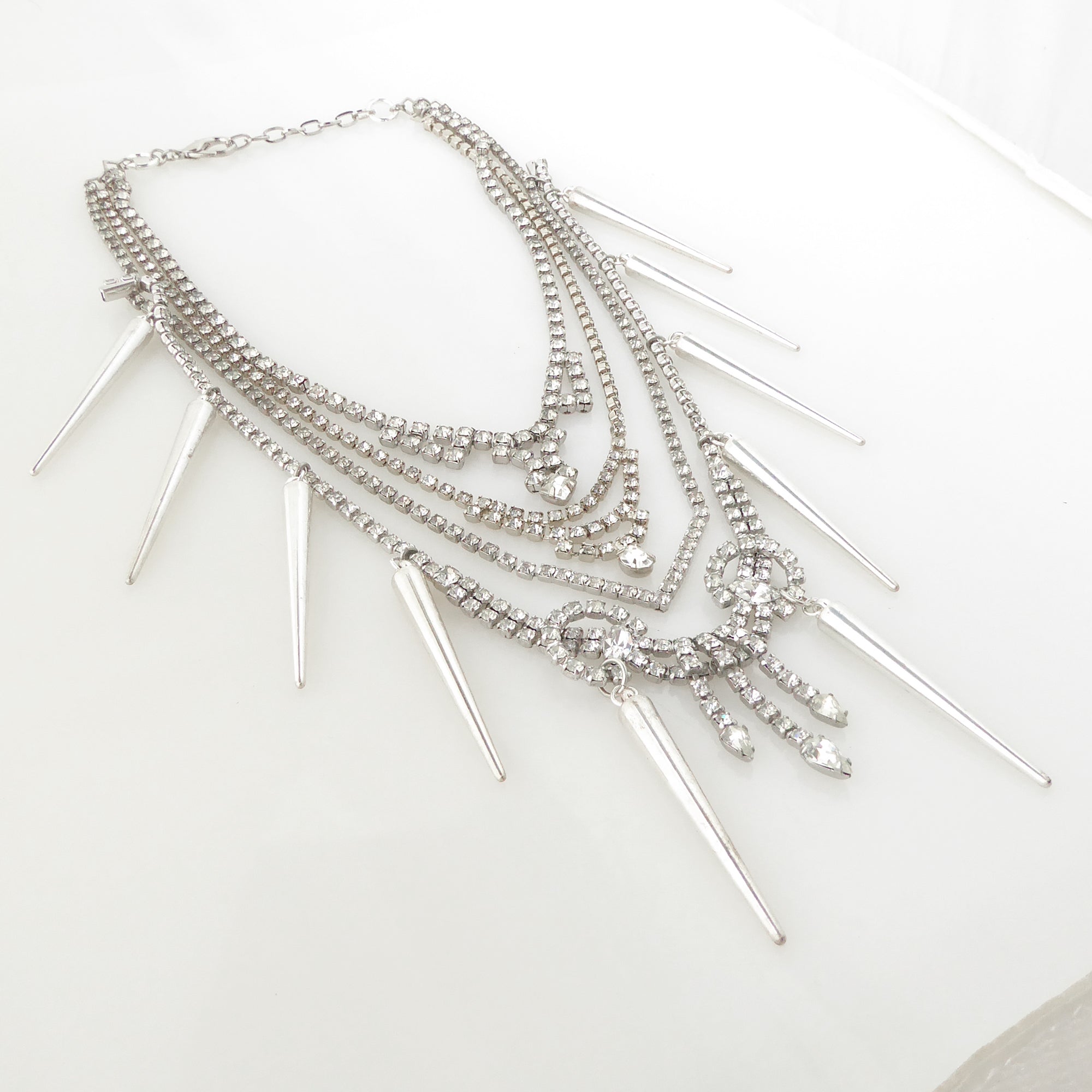 Vintage silver rhinestone and spike necklace by Jenny Dayco 2
