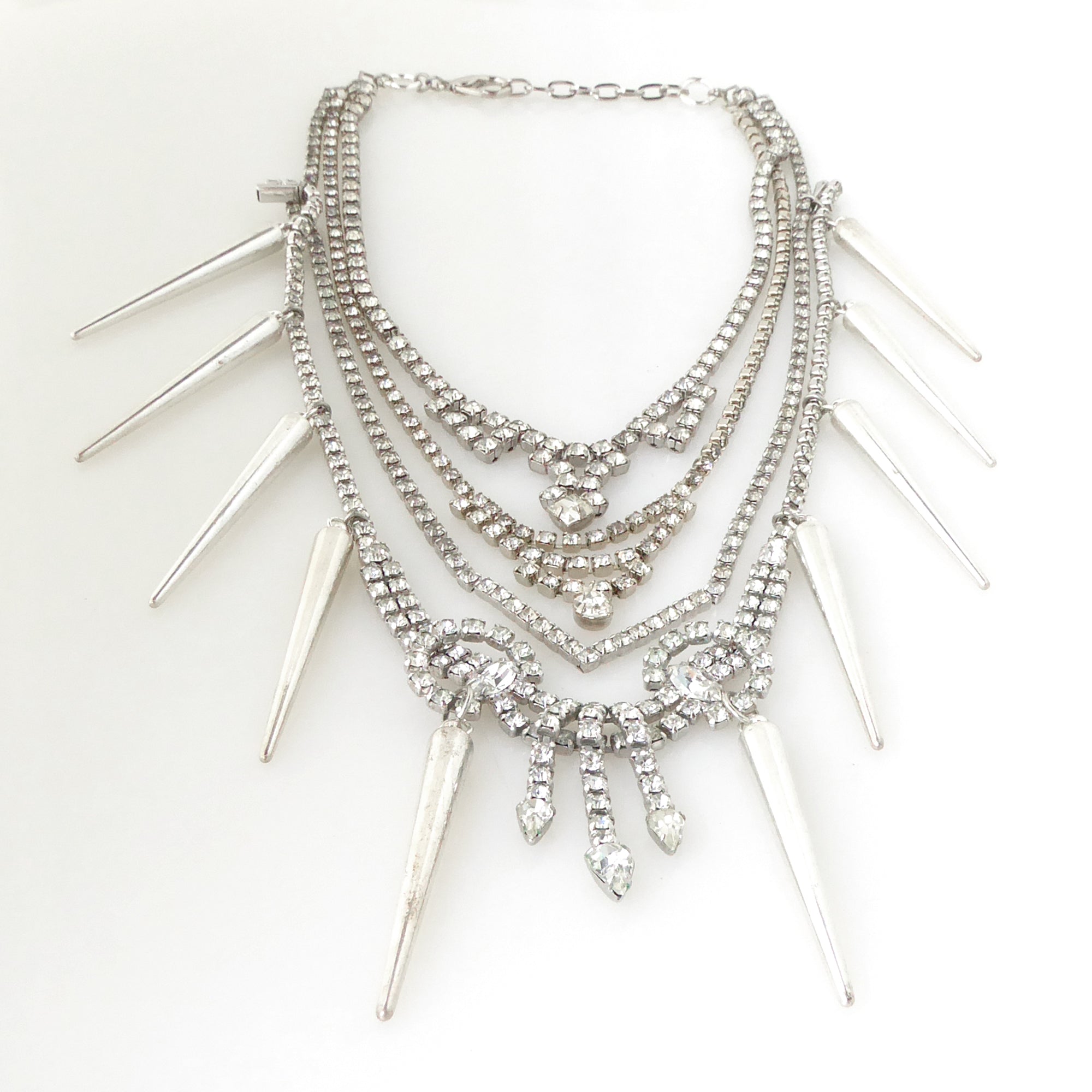 Vintage silver rhinestone and spike necklace by Jenny Dayco 3