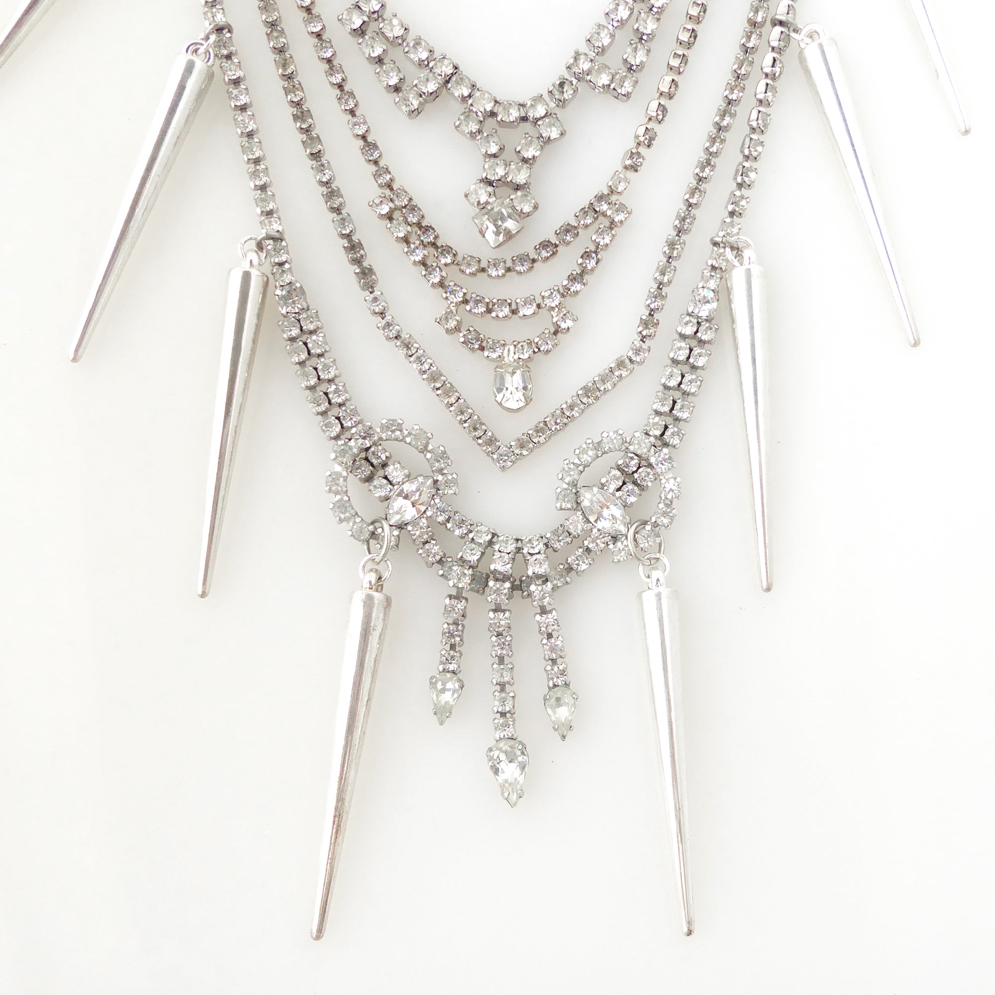 Vintage silver rhinestone and spike necklace by Jenny Dayco 4