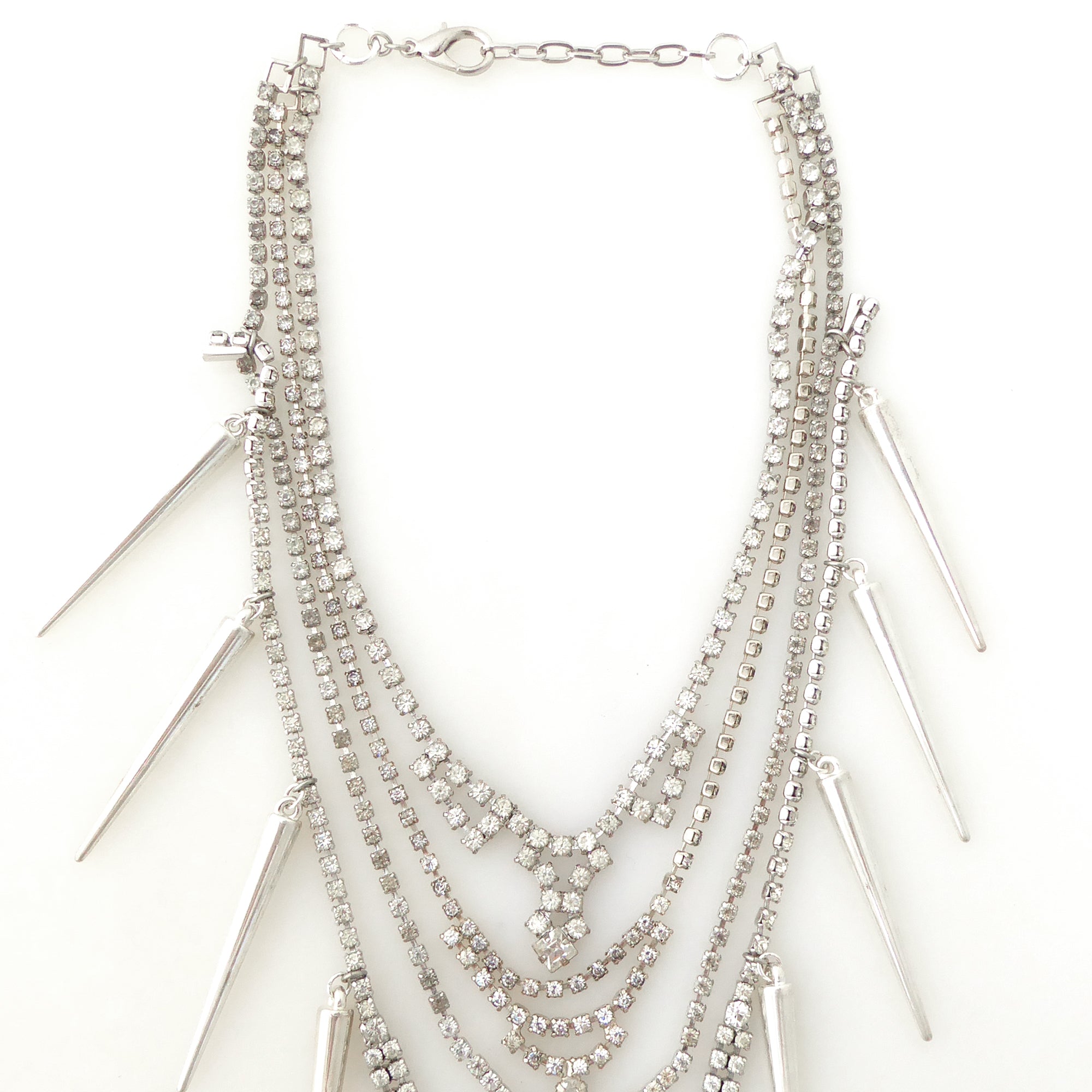 Vintage silver rhinestone and spike necklace by Jenny Dayco 5