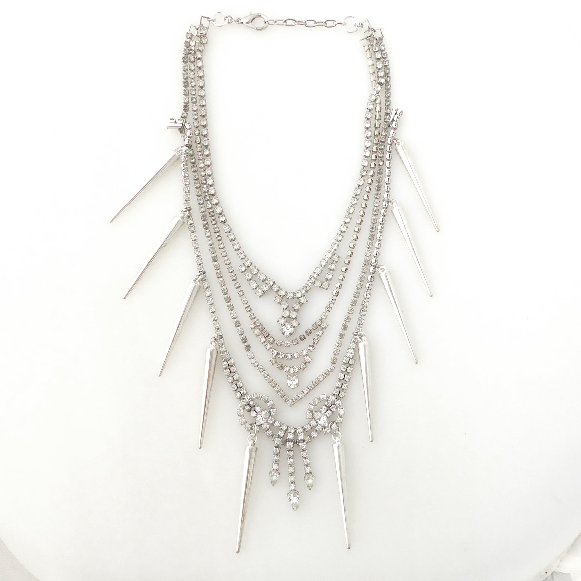 Vintage silver rhinestone and spike necklace by Jenny Dayco 6