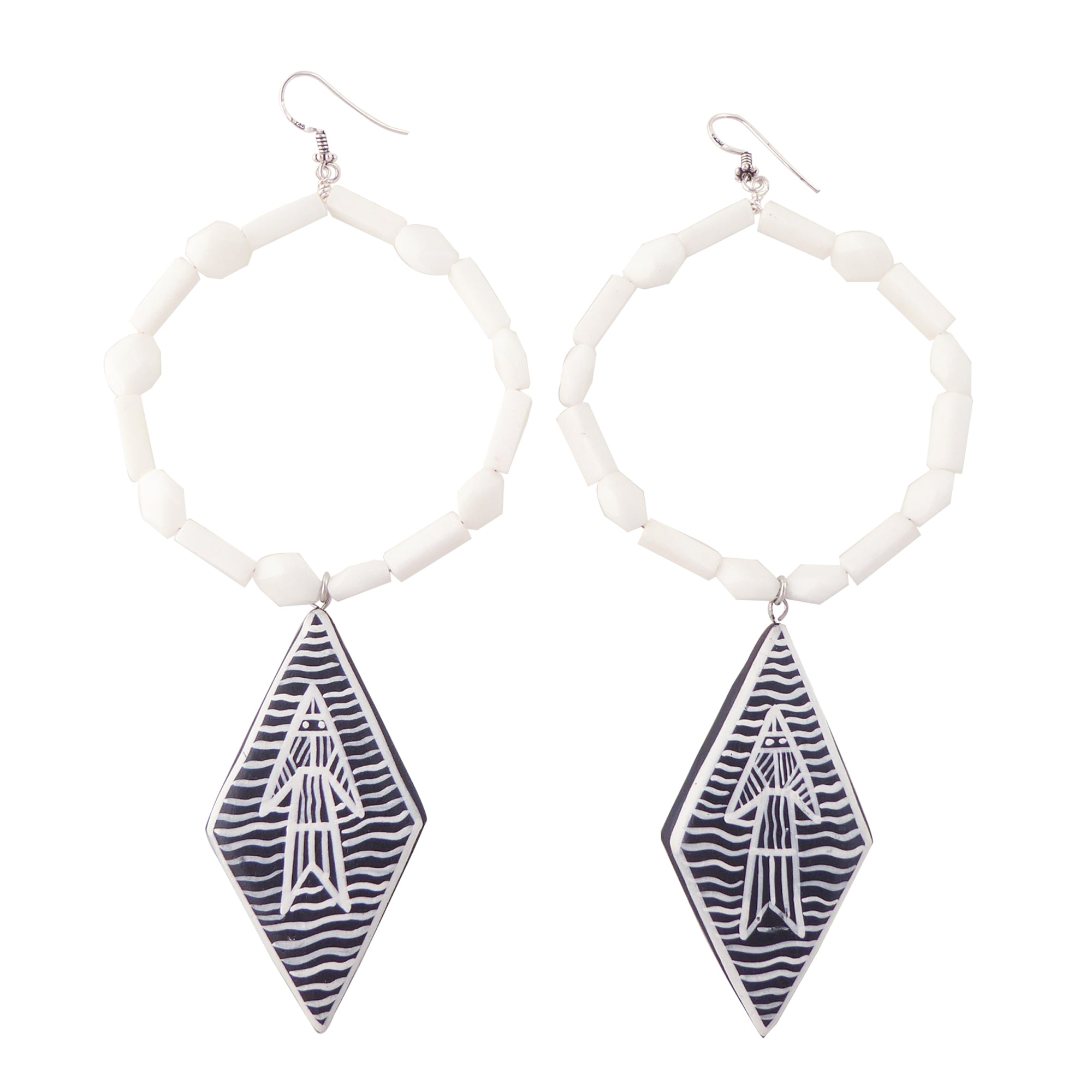 White jade abstract fish earrings by Jenny Dayco 1