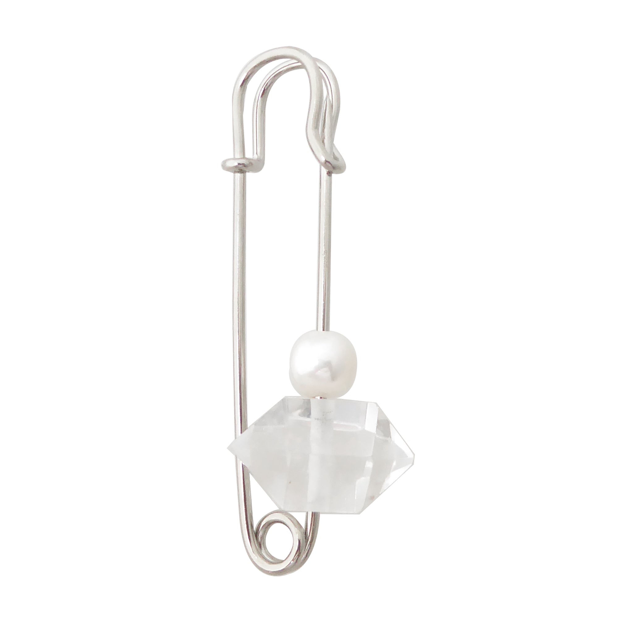 quartz and pearl safety pin brooch by Jenny Dayco 1