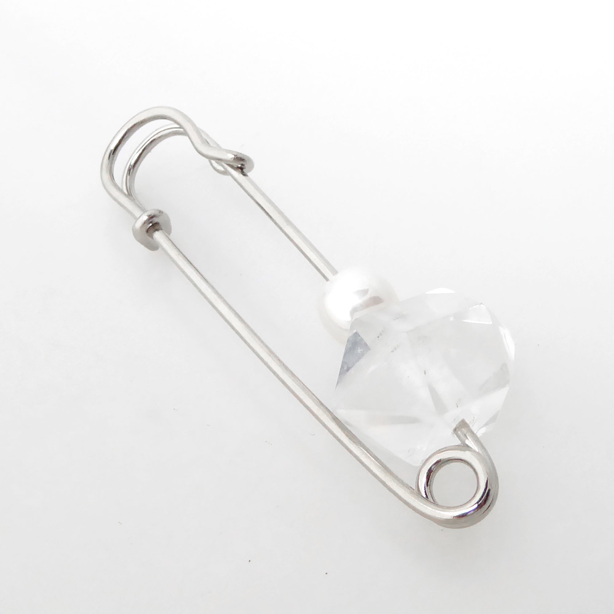 quartz and pearl safety pin brooch by Jenny Dayco 2