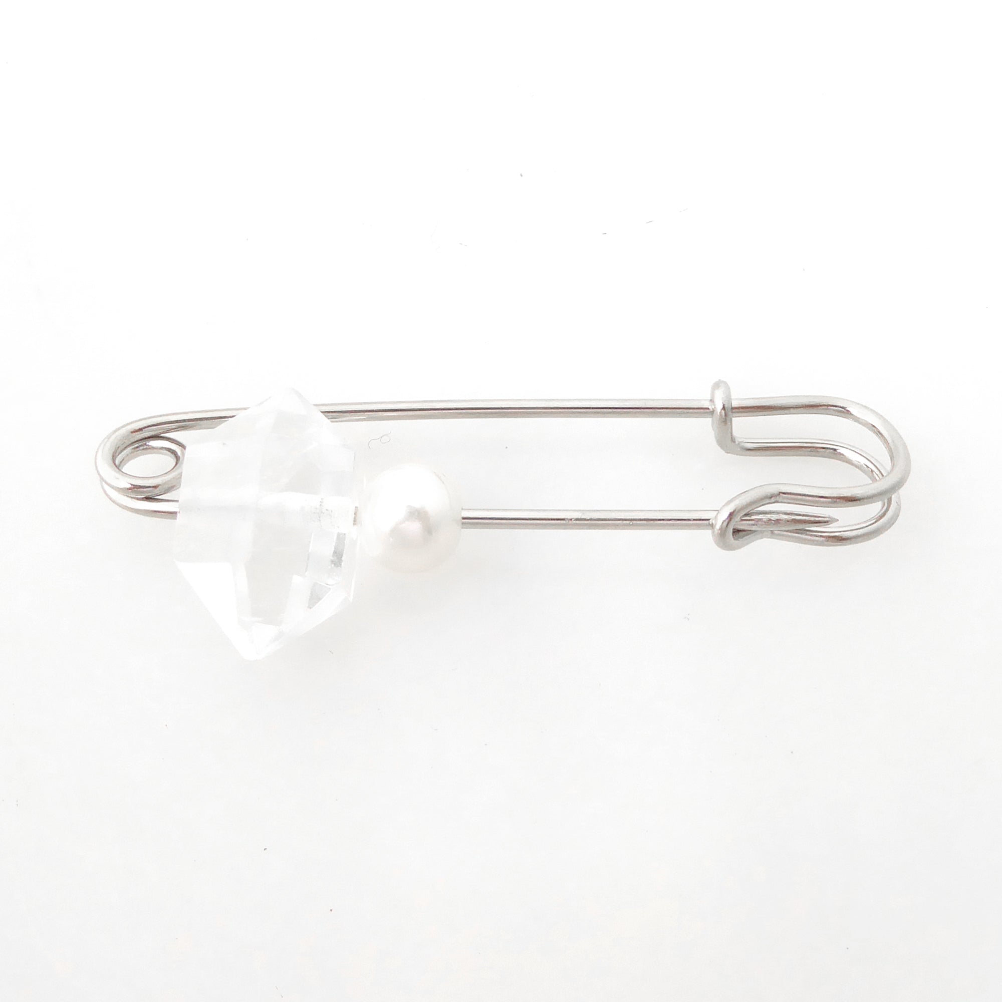 quartz and pearl safety pin brooch by Jenny Dayco 4