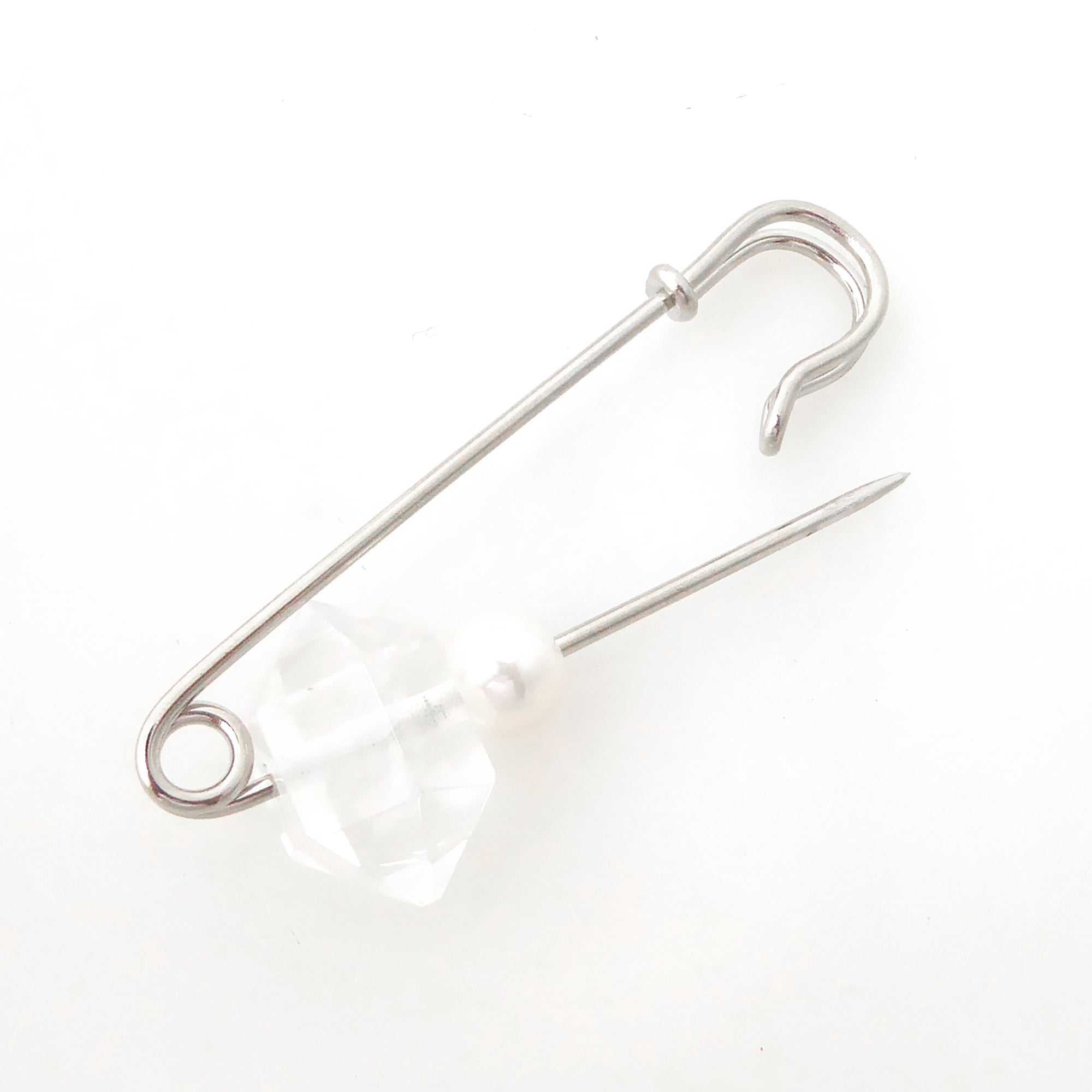 quartz and pearl safety pin brooch by Jenny Dayco 5