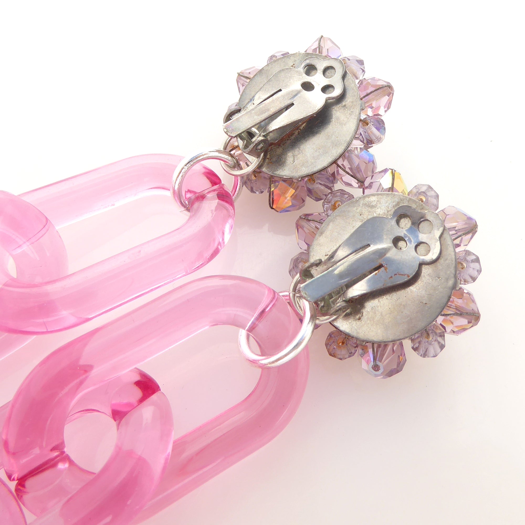 Pink Acrylic & Crystal 'CC' Earrings