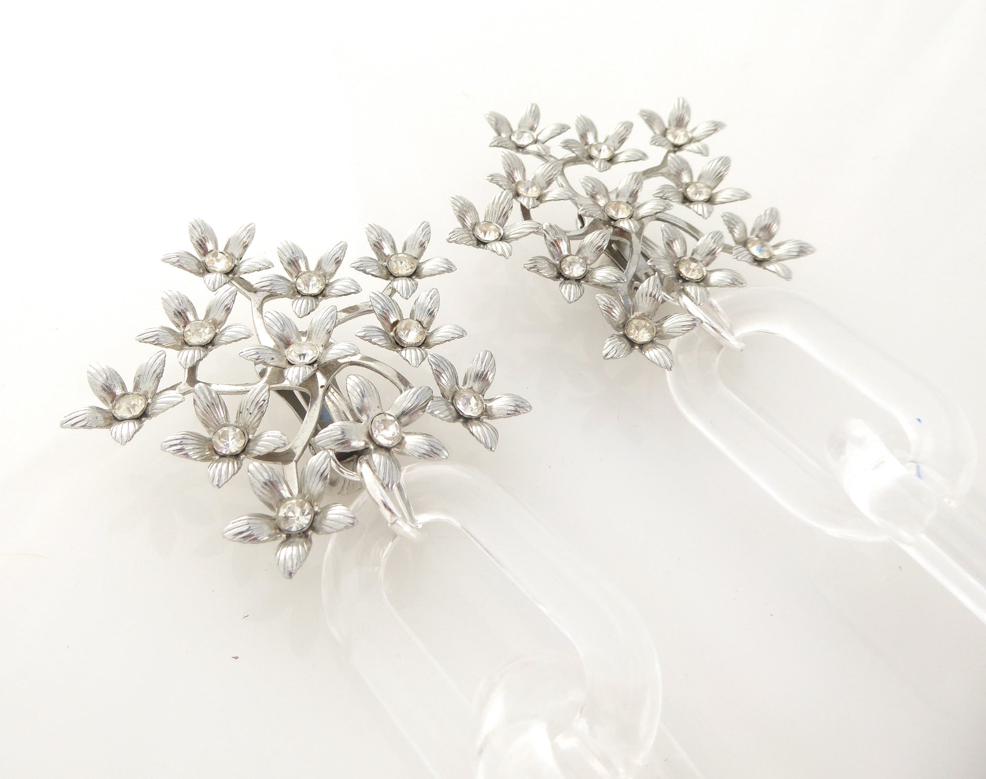 1950s silver flower rhinestone and clear chain earrings by Jenny Dayco 5