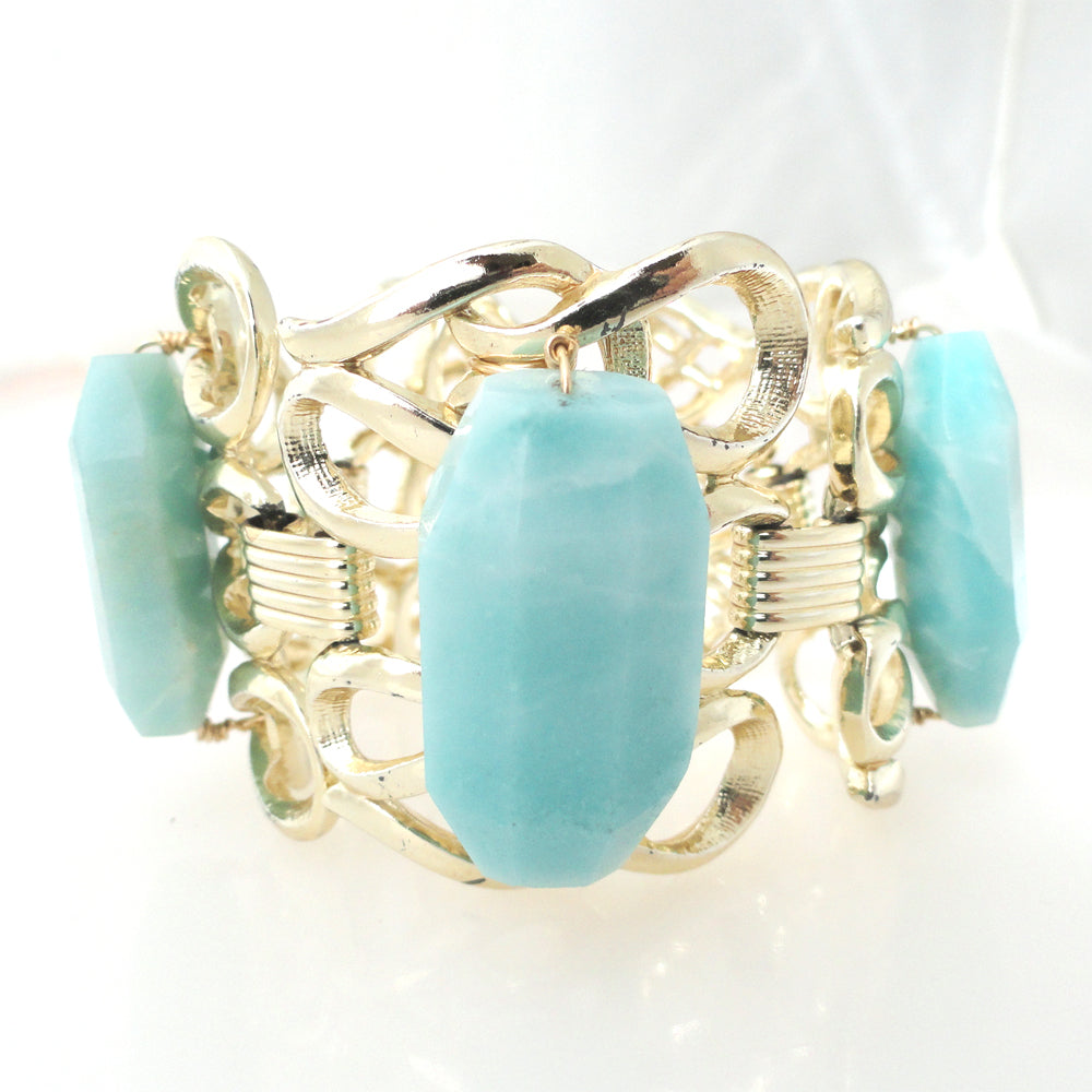 Amazonite stone and gold swirl bracelet by Jenny Dayco front view