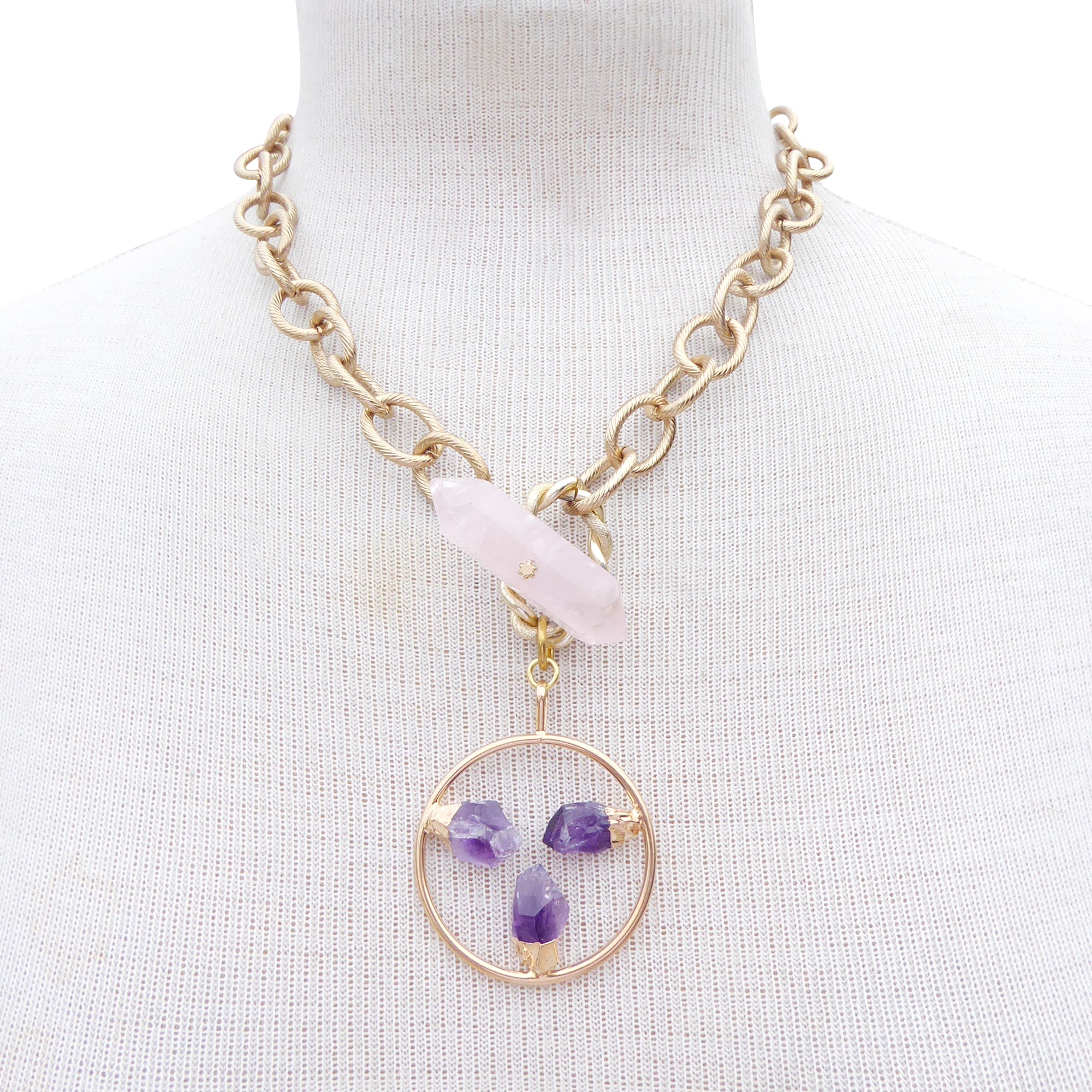 Amethyst triple point toggle necklace