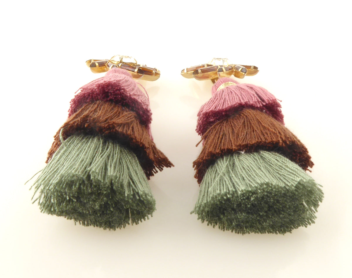 Autumn rhinestone tassel earrings by Jenny Dayco 3