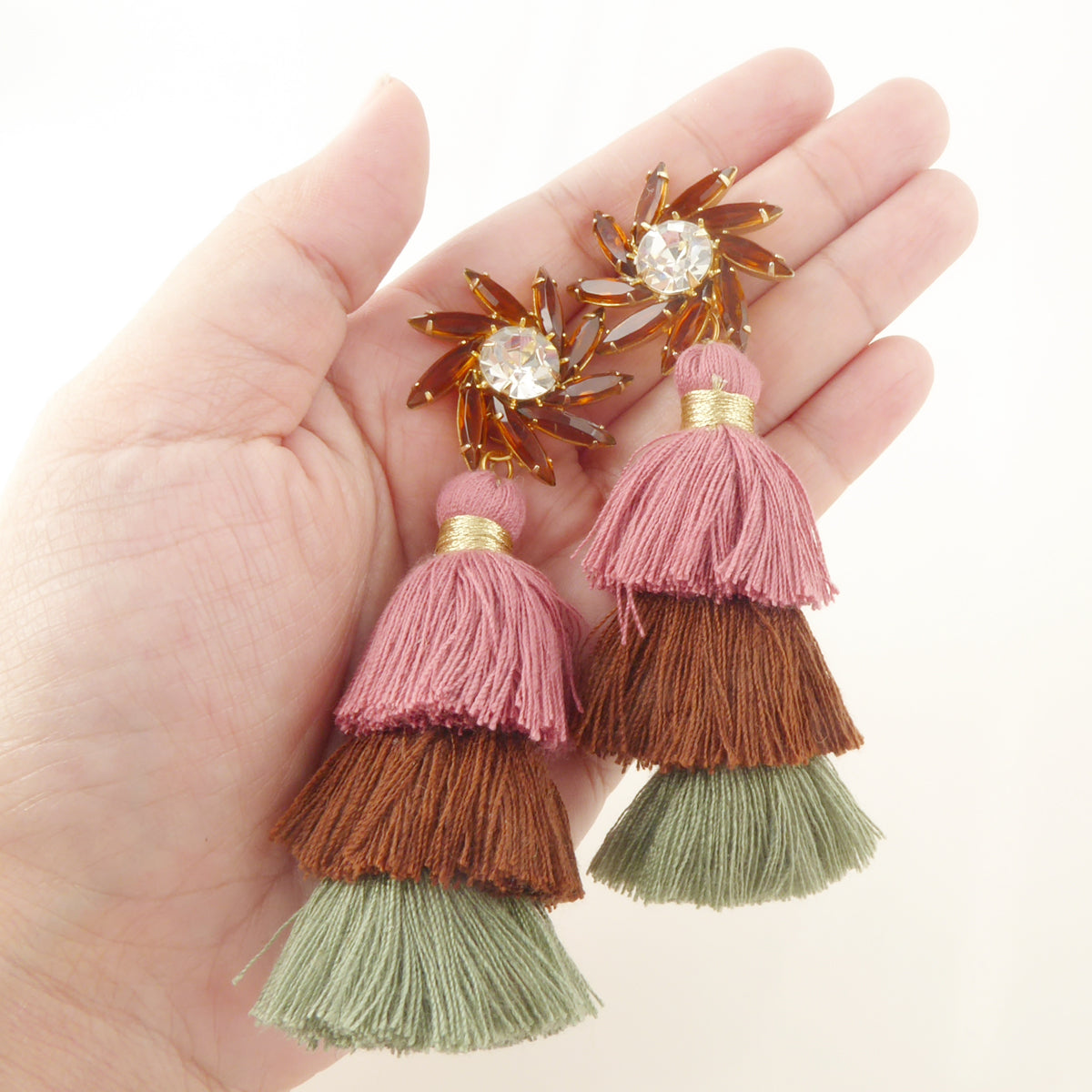 Autumn rhinestone tassel earrings by Jenny Dayco 8
